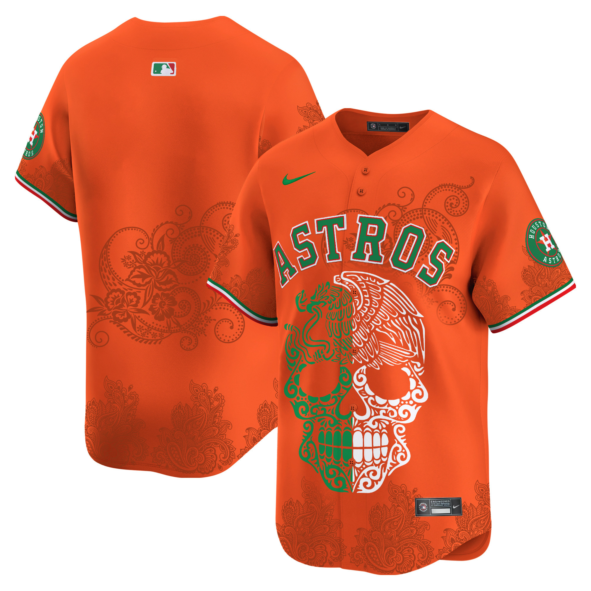 Men's Houston Astros Aztec Warrior Skull Vapor Limited Orange Jersey - Printed
