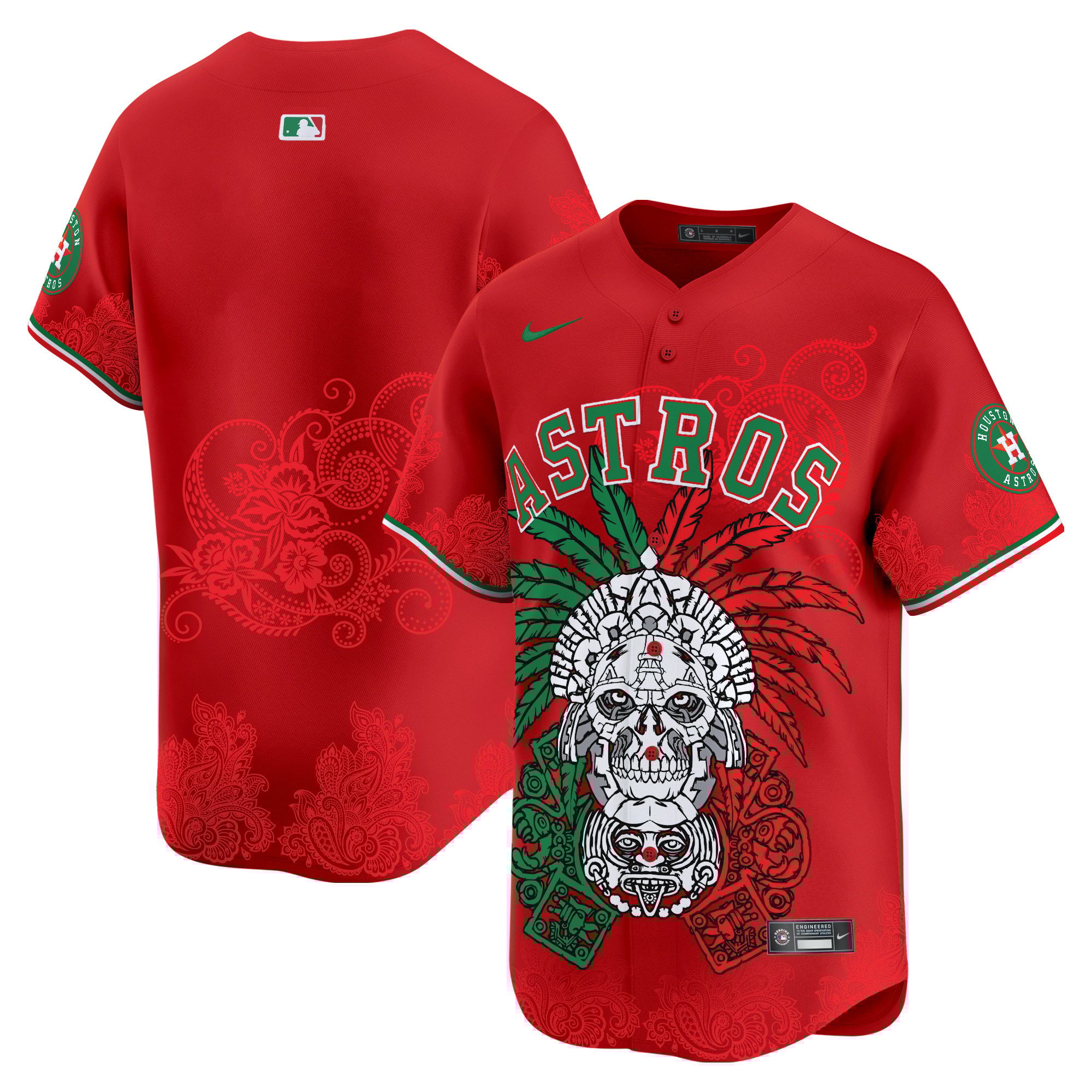 Men's Houston Astros Aztec Warrior Skull Vapor Premier Limited Red Jersey V2 - Printed