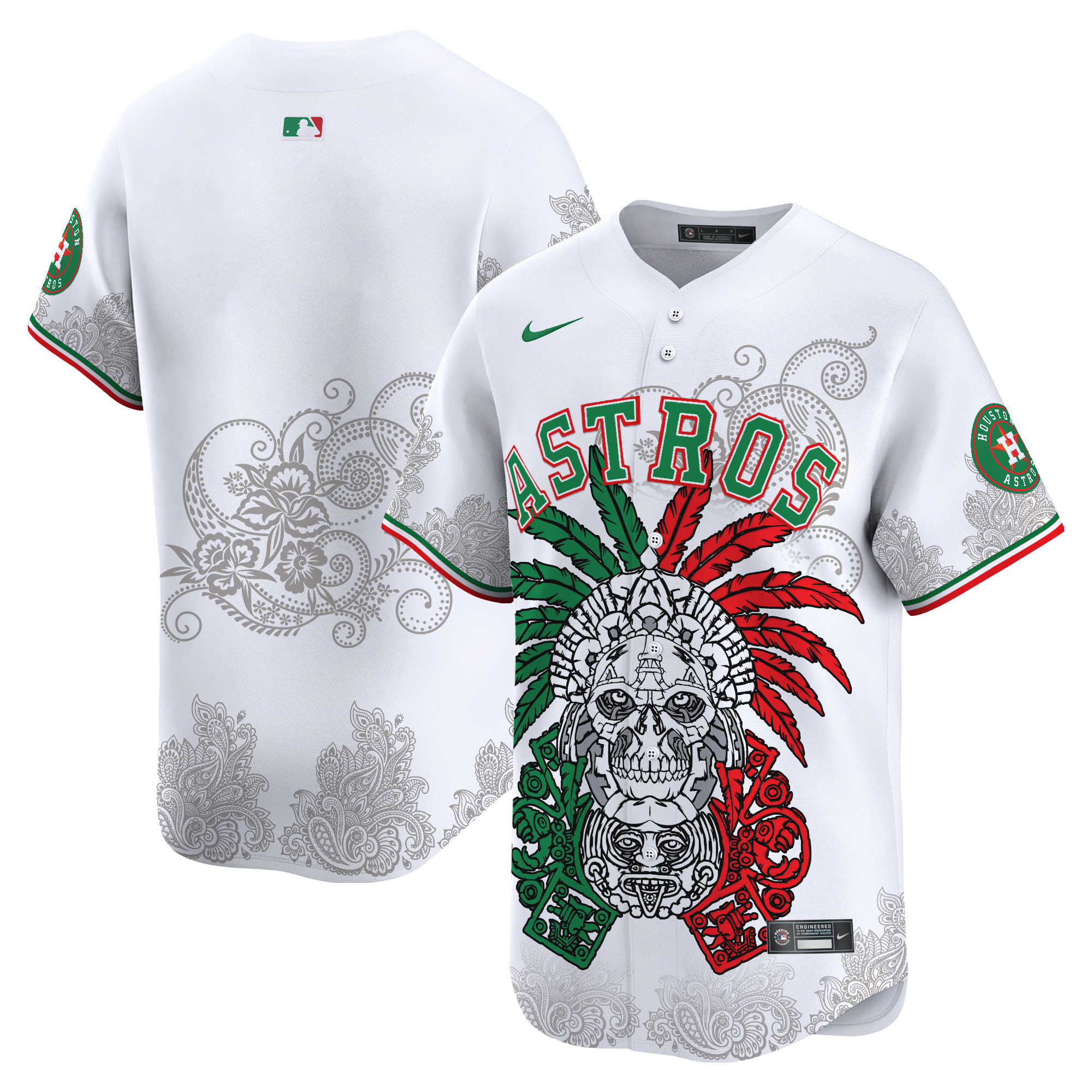 Men's Houston Astros Aztec Warrior Skull Vapor Premier Limited White Jersey V2 - Printed
