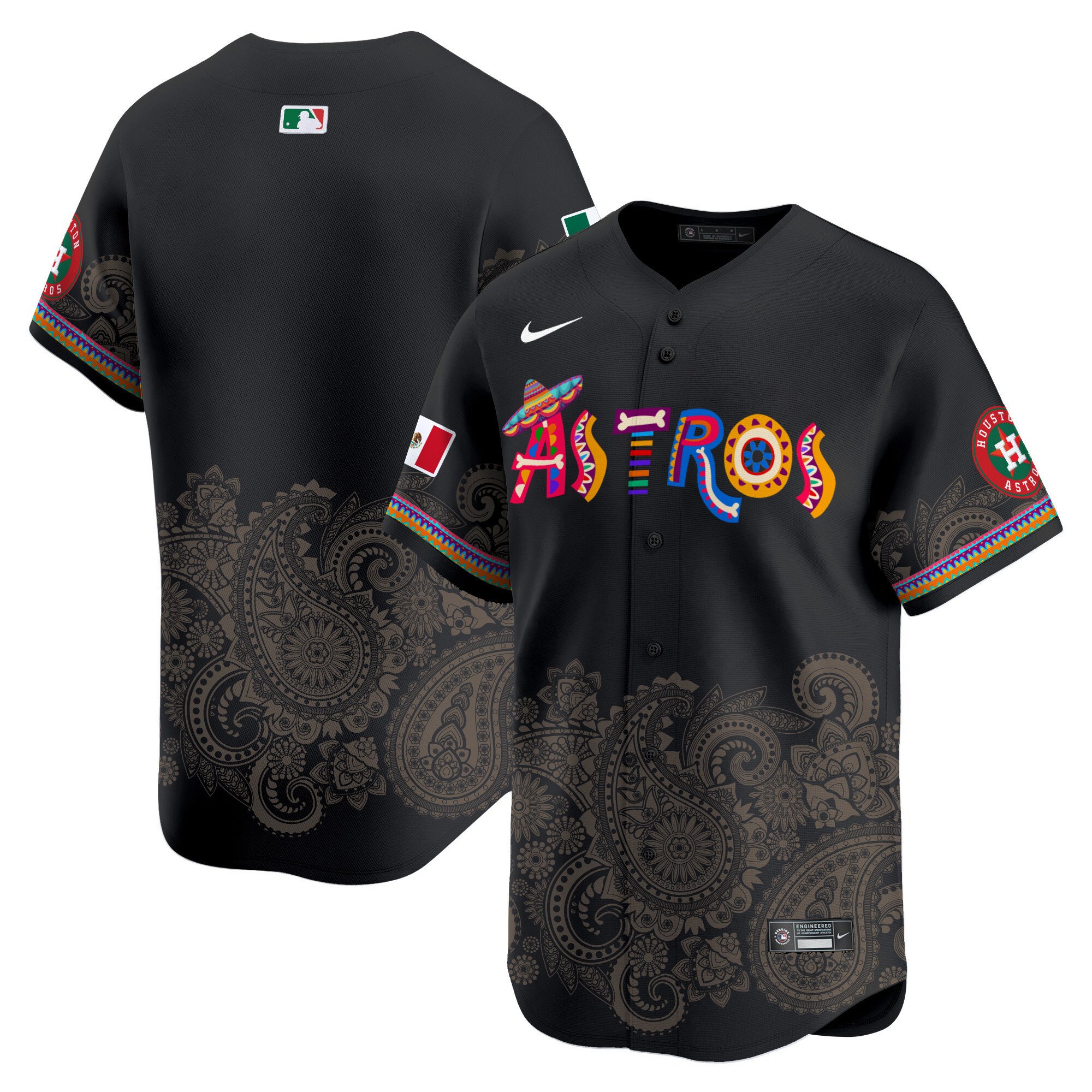 Men's Houston Astros Paisley Mexico Vapor Premier Limited Black Jersey - Printed