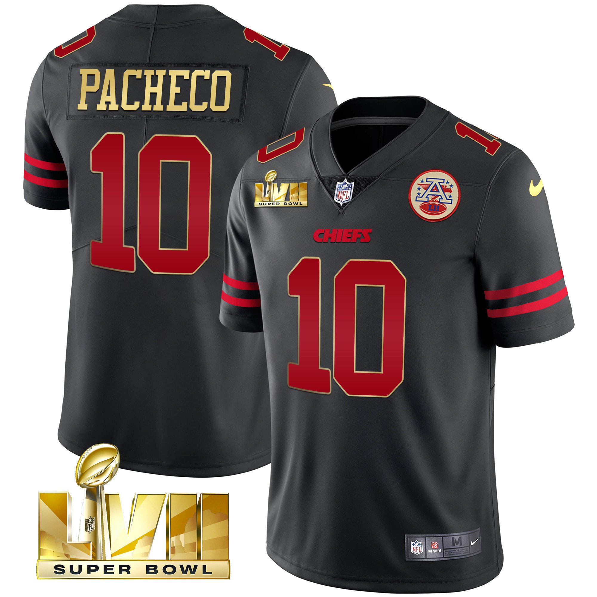 Men's Isiah Pacheco Kansas City Chiefs Super Bowl LVII Red Gold Vapor Gold Trim Jersey V2 - All Stitched