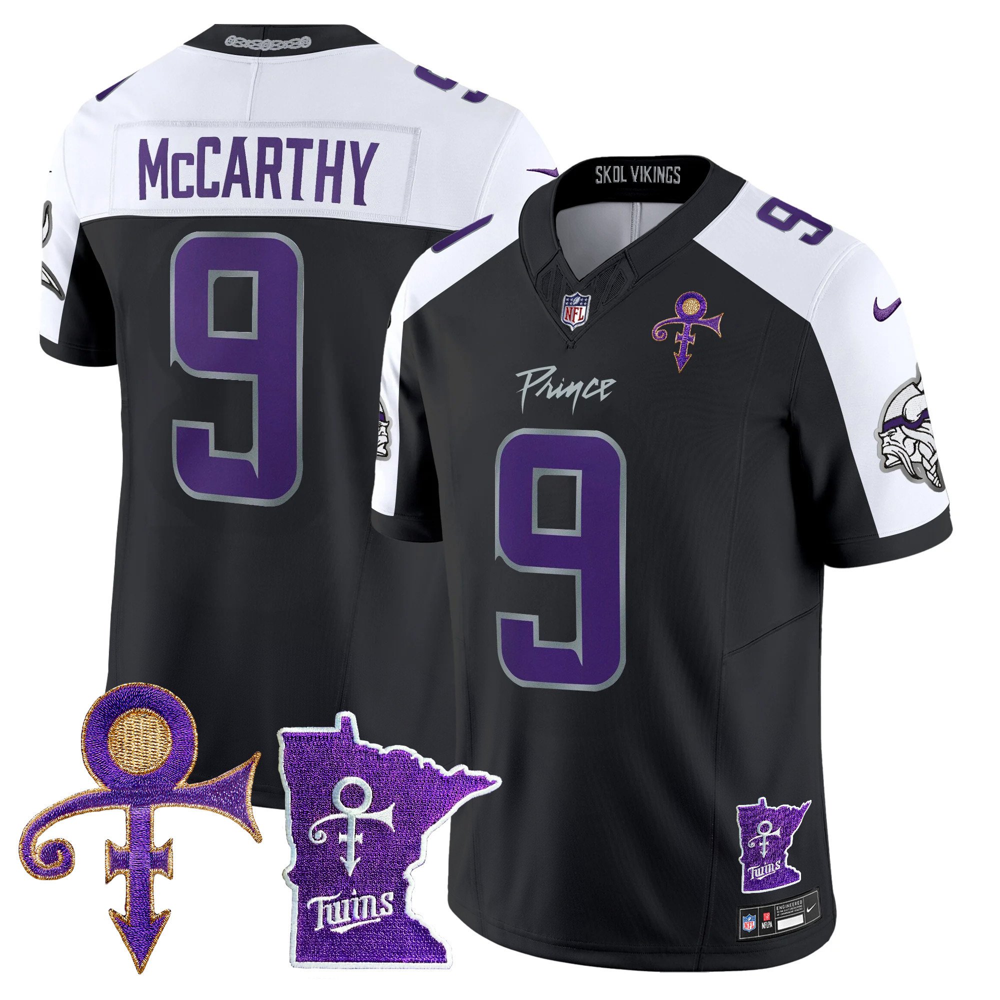Men's J.J. McCarthy Minnesota Vikings 2024 Prince Vapor Limited Black Alternate Jersey V2 - All Stitched