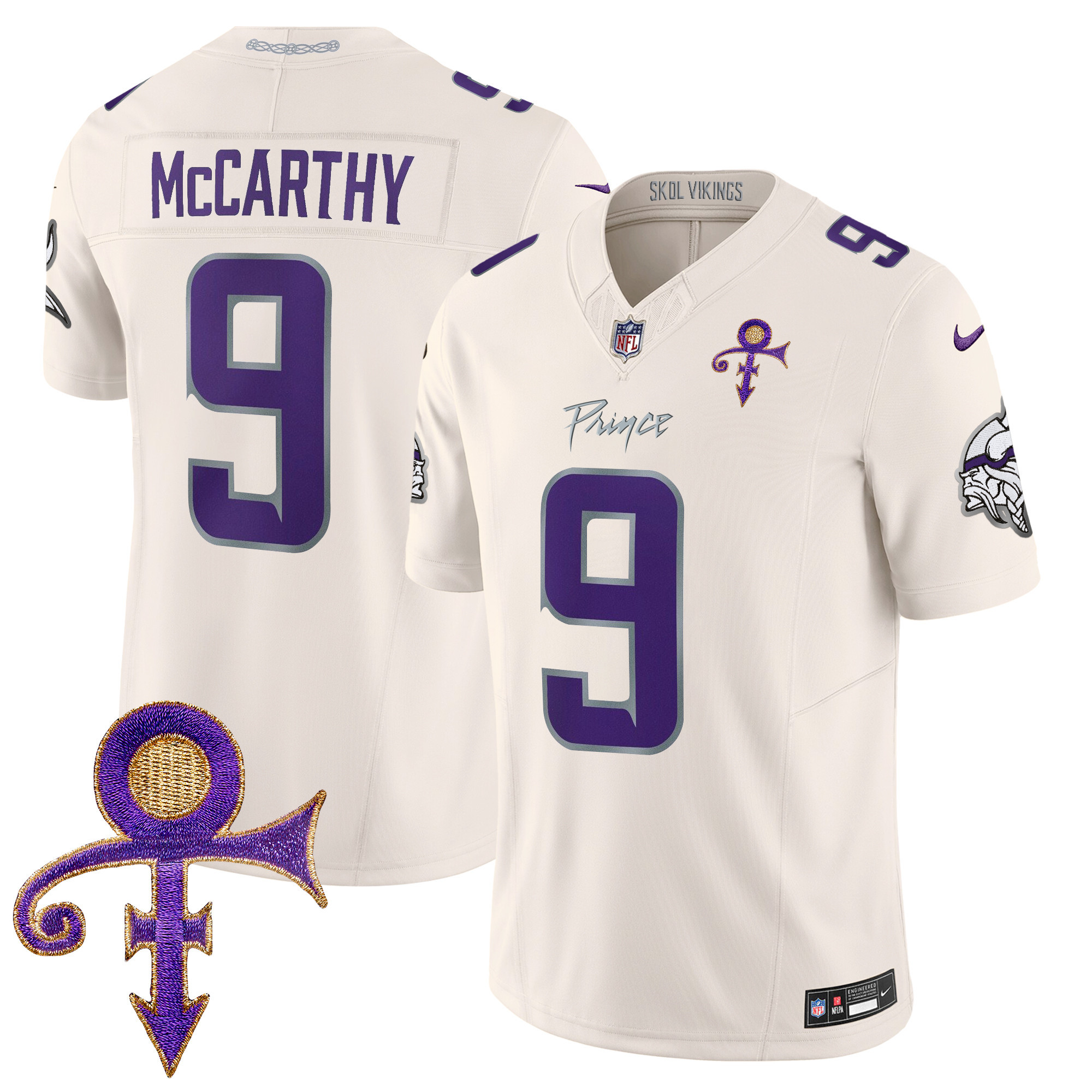Men's J.J. McCarthy Minnesota Vikings 2024 Prince Vapor Limited Cream Jersey - All Stitched