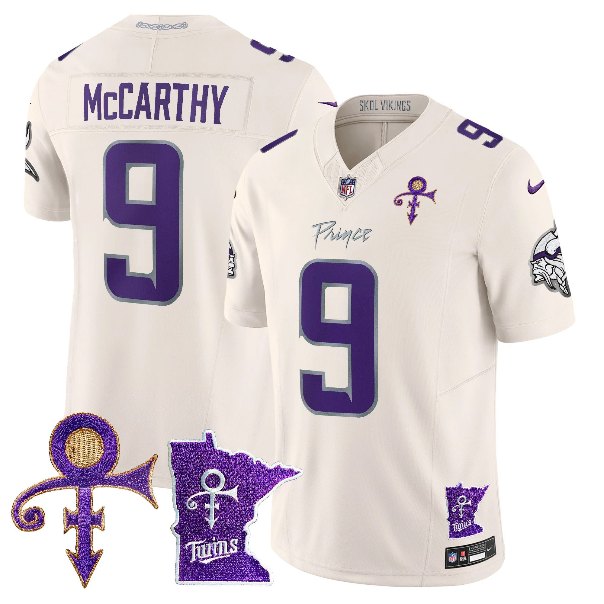 Men's J.J. McCarthy Minnesota Vikings 2024 Prince Vapor Limited Cream Jersey V2 - All Stitched