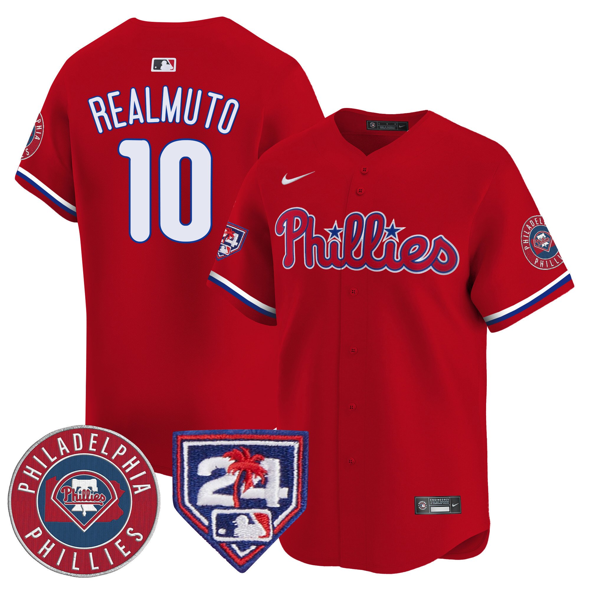Men's J.T. Realmuto Philadelphia Phillies 2024 Spring Training Patch Vapor Premier Limited Red Jersey V2 - All Stitched