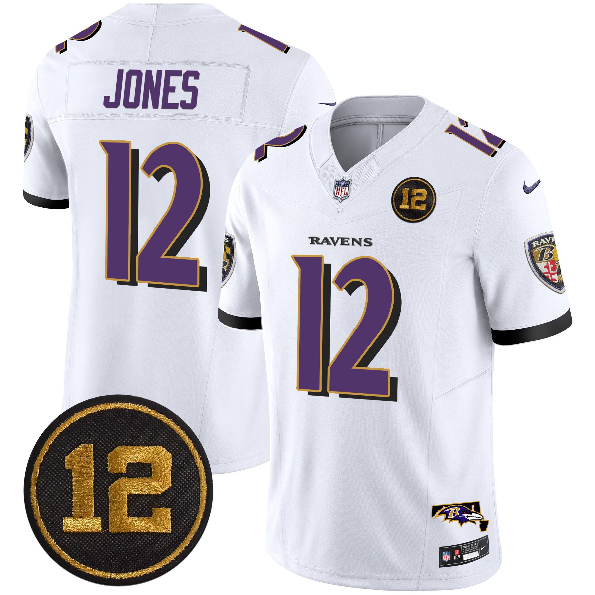 Men's Jacoby Jones Baltimore Ravens Jacoby Jones Patch Vapor Limited White Jersey - All Stitched