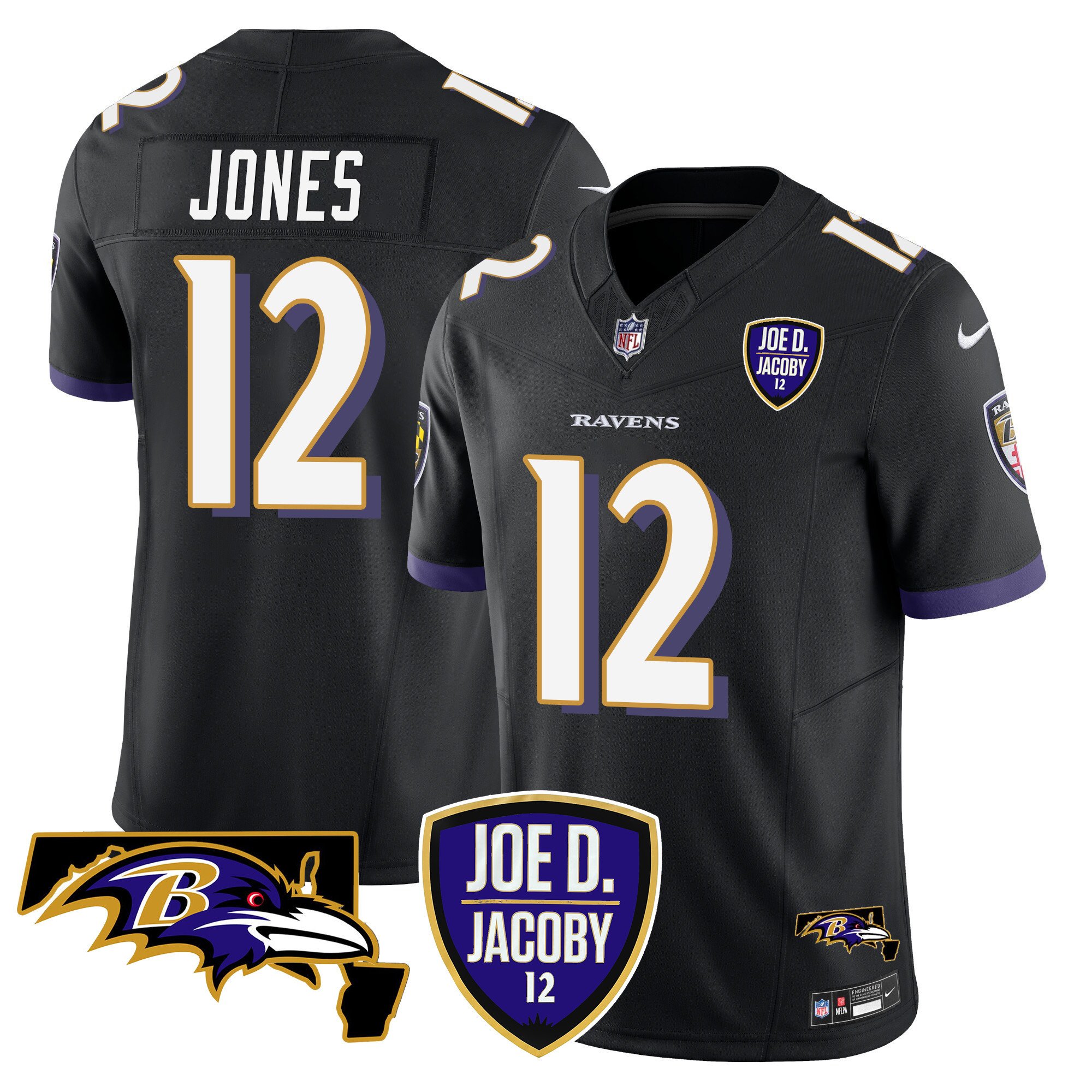 Men's Jacoby Jones Baltimore Ravens Joe D & Jacoby Patch Vapor Limited Black Jersey - All Stitched