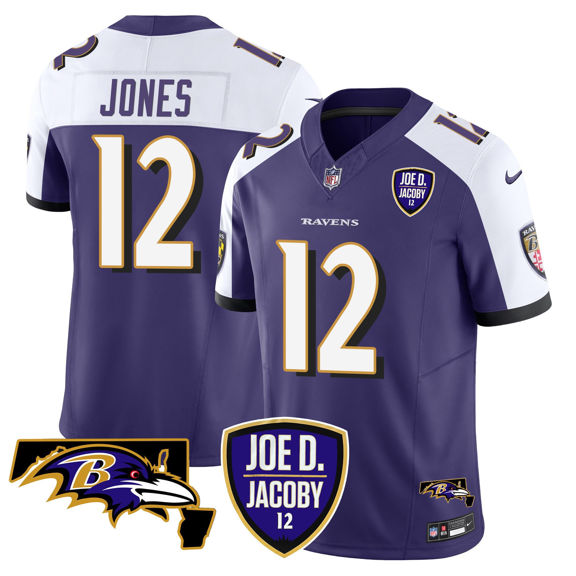 Men's Jacoby Jones Baltimore Ravens Joe D & Jacoby Patch Vapor Limited Purple Alternate Jersey - All Stitched