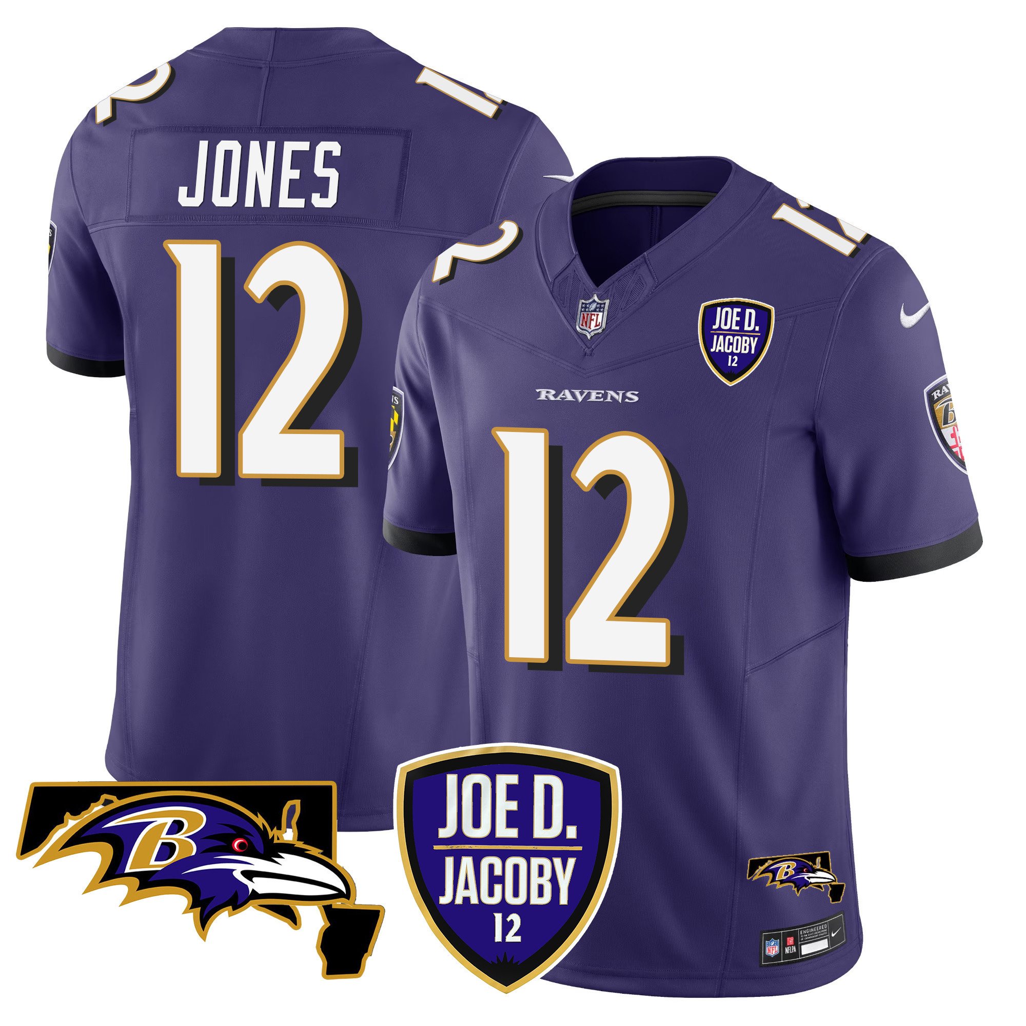 Men's Jacoby Jones Baltimore Ravens Joe D & Jacoby Patch Vapor Limited Purple Jersey - All Stitched