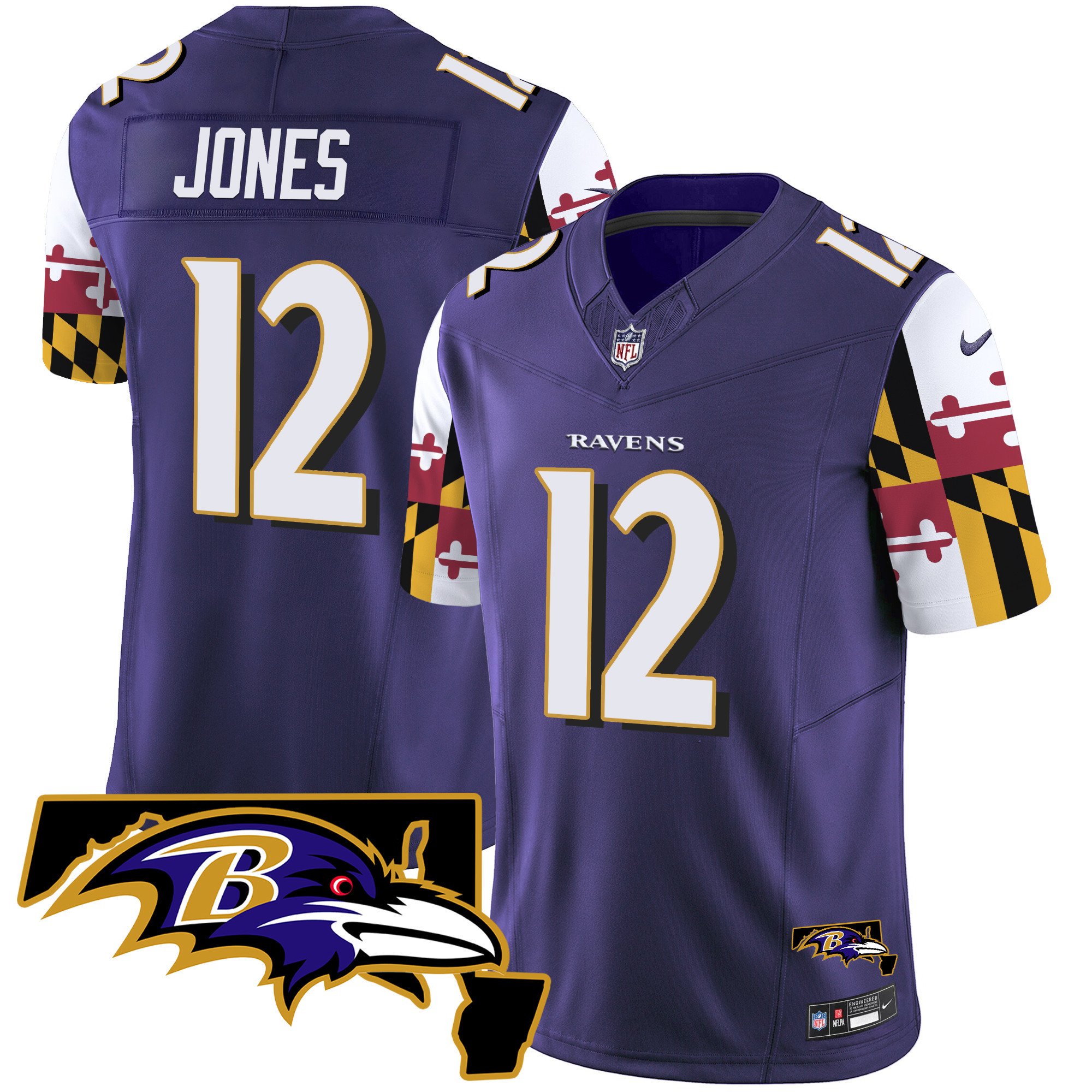 Men's Jacoby Jones Baltimore Ravens Maryland Flag Vapor Limited Purple Jersey V2 - All Stitched