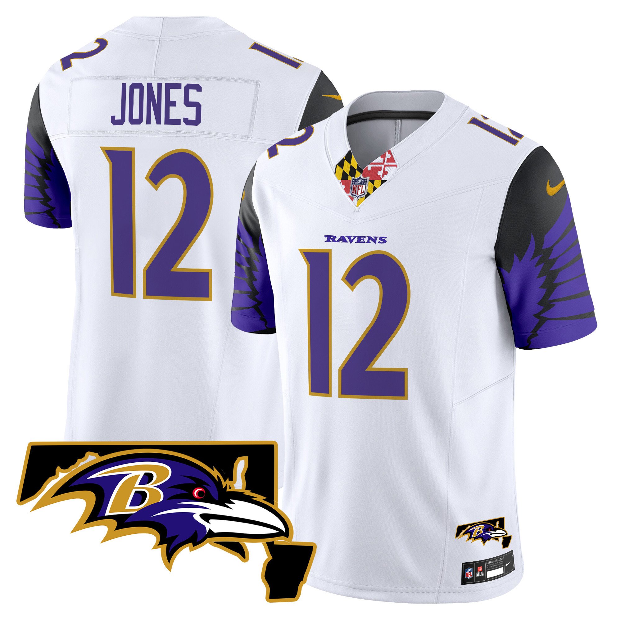Men's Jacoby Jones Baltimore Ravens Maryland Patch Vapor Limited White Jersey V2 - All Stitched