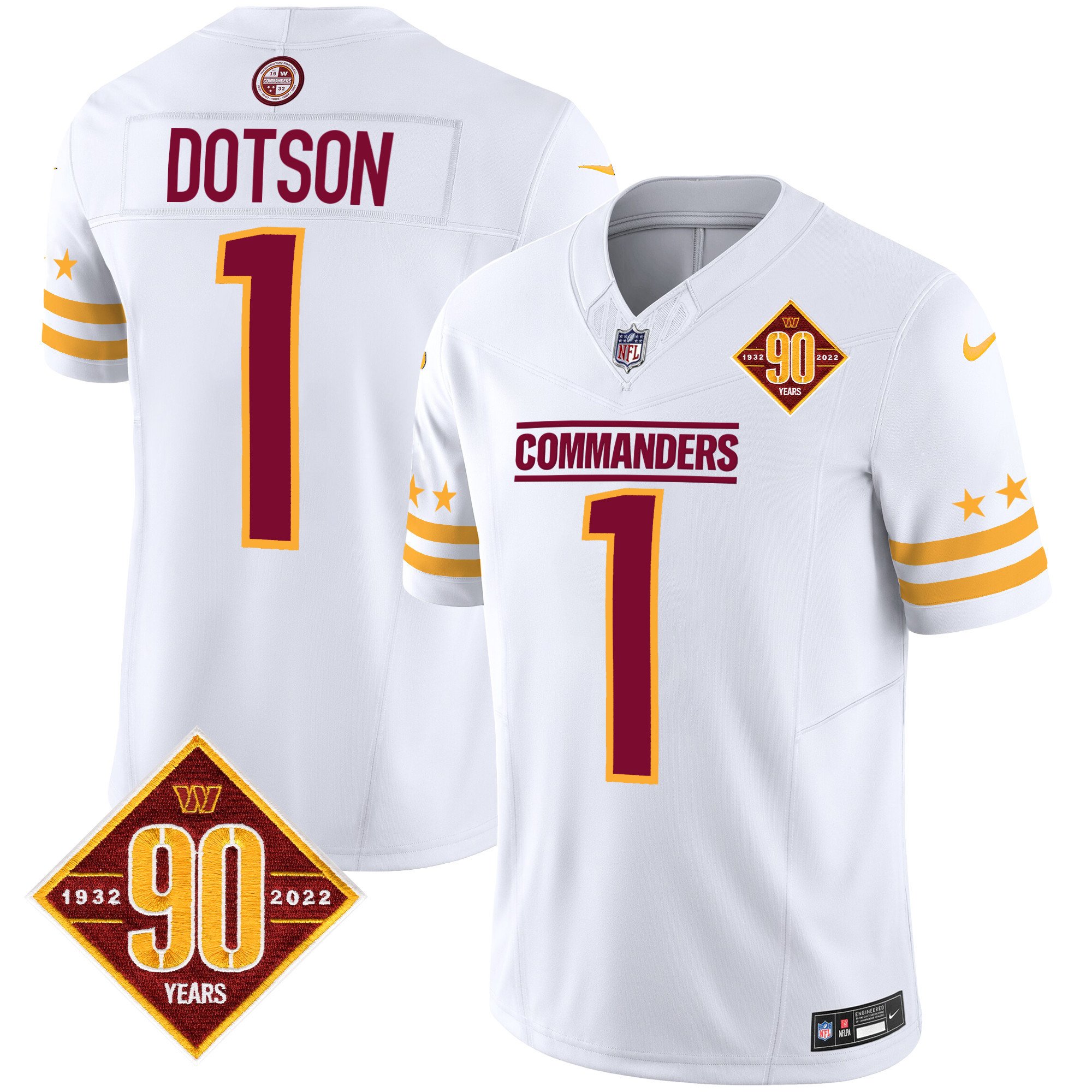 Men's Jahan Dotson Washington Commanders 90th Anniversary Patch Vapor Limited White Jersey - All Stitched