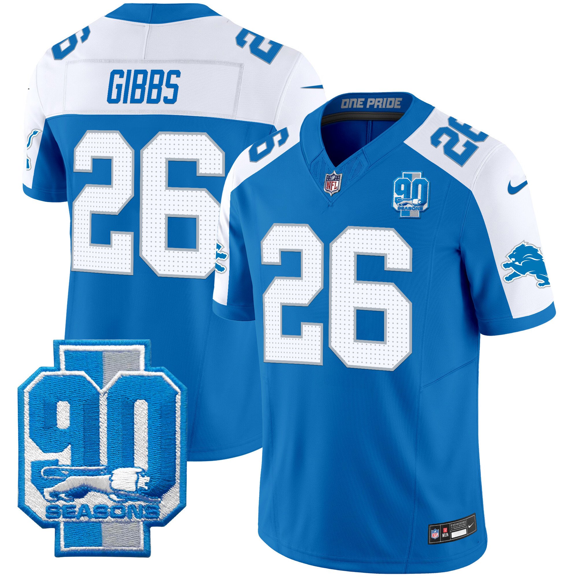 Men's Jahmyr Gibbs Detroit Lions 90th Year Patch Vapor Limited Blue Alternate Jersey - All Stitched