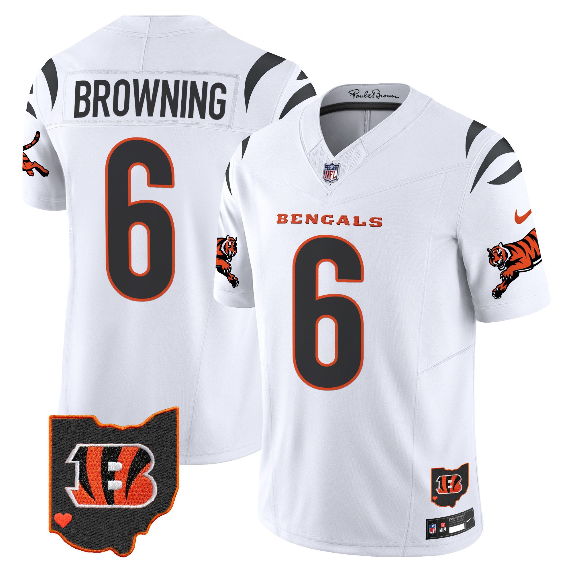 Men's Jake Browning Cincinnati Bengals 2024 Vapor Limited White Jersey - All Stitched