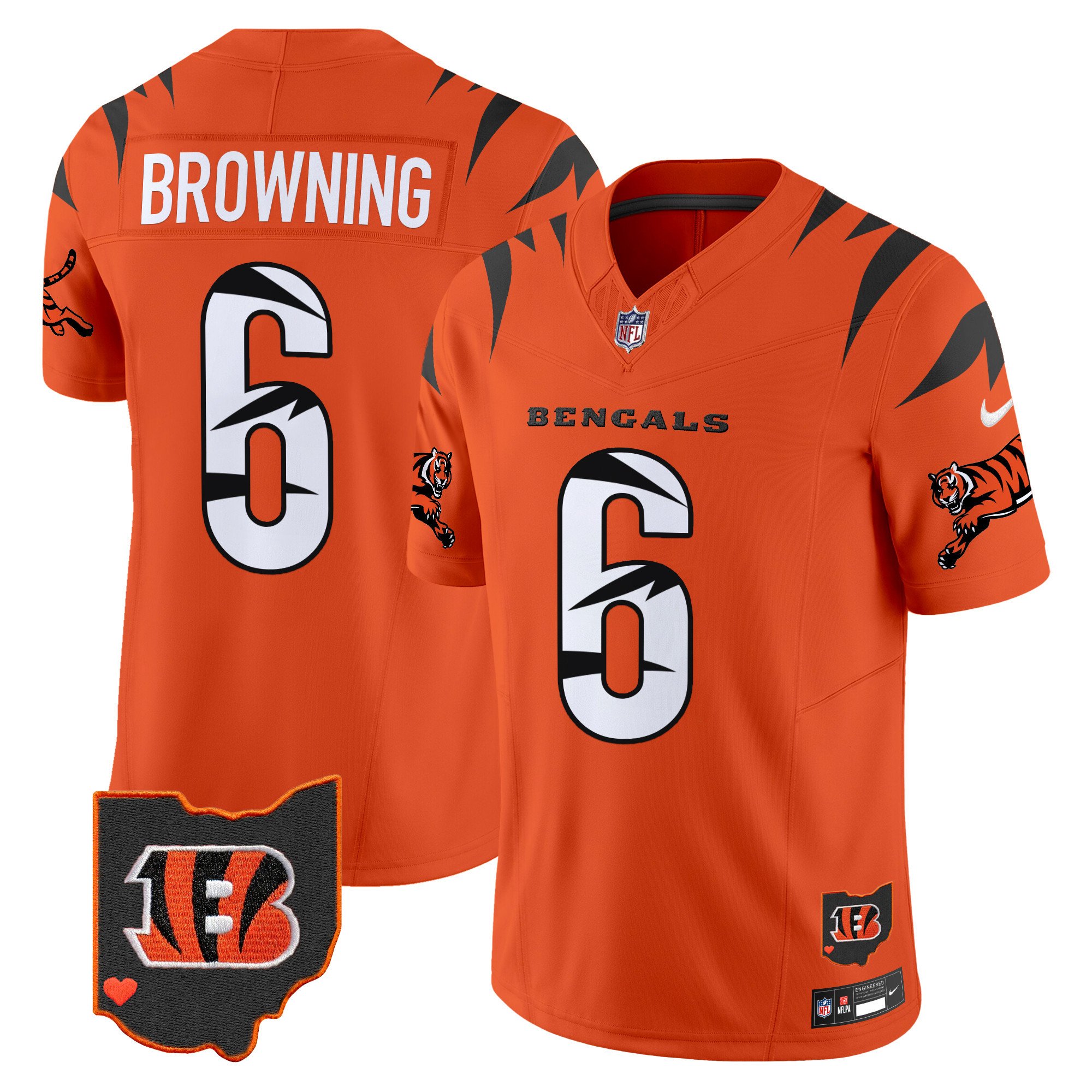 Men's Jake Browning Cincinnati Bengals Special Vapor Limited Orange Jersey - All Stitched