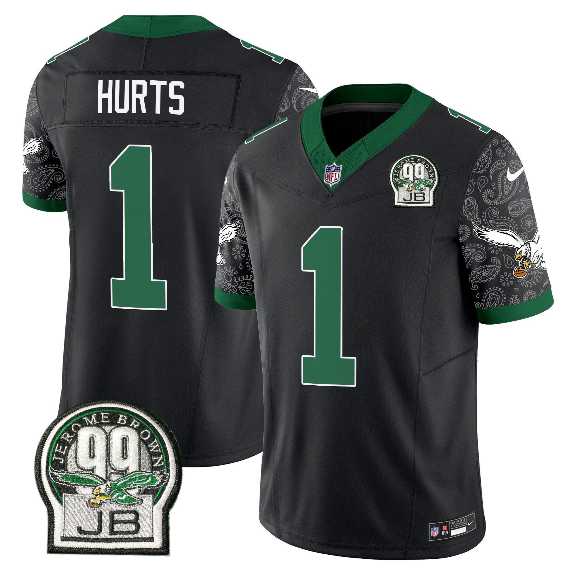 Men's Jalen Hurts Philadelphia Eagles Kelly Green Vapor Limited Black Jersey V4 - All Stitched