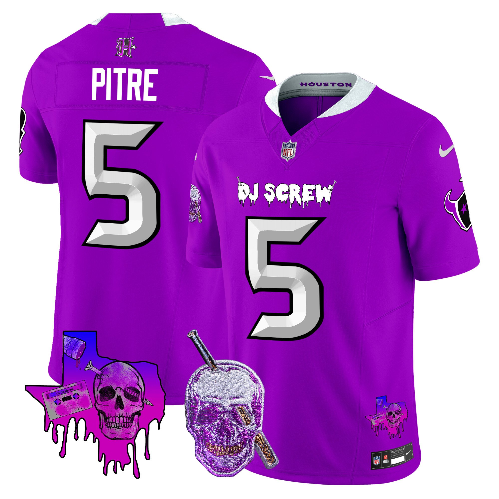 Men's Jalen Pitre Houston Texans DJ Screw Vapor Limited Purple Jersey - All Stitched