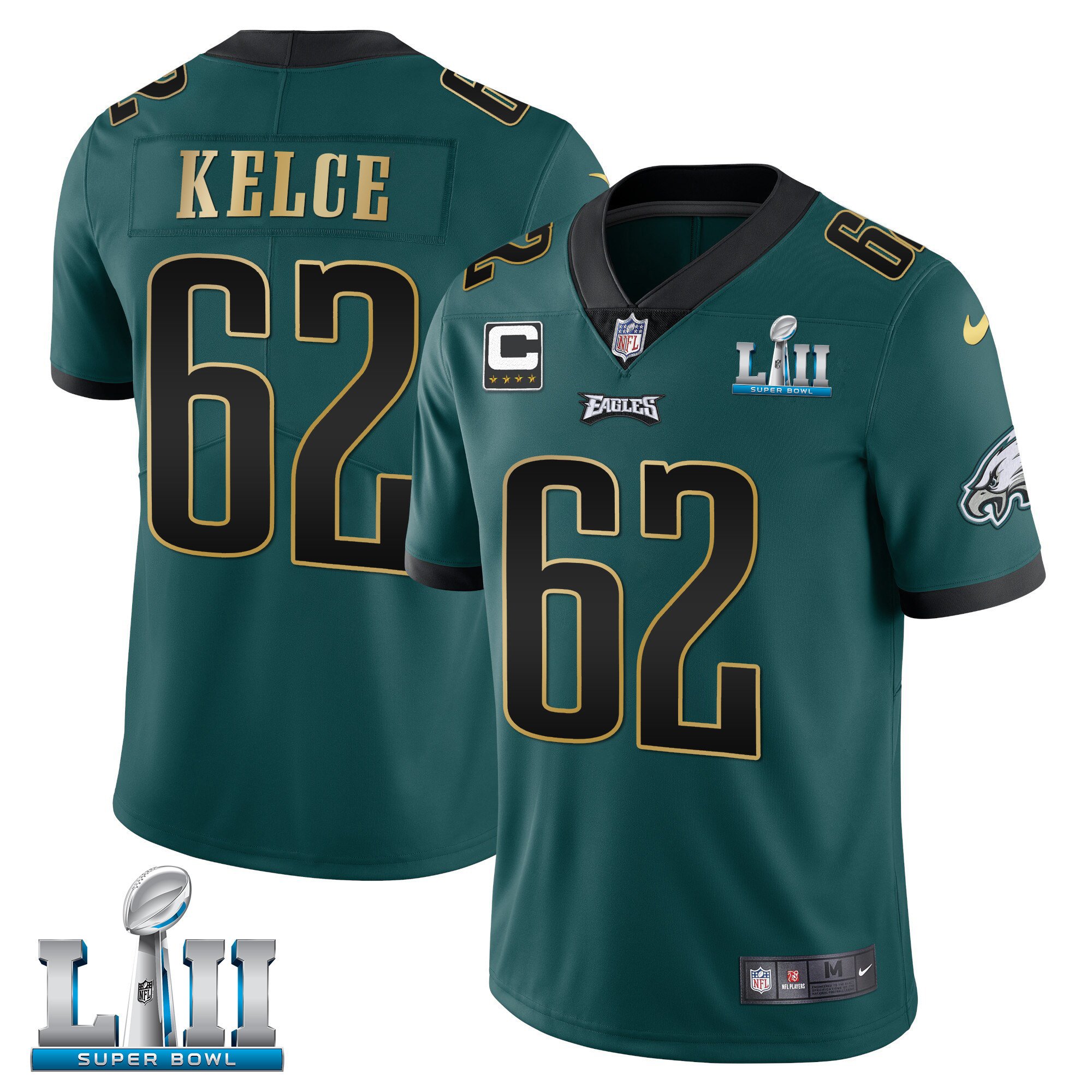 Men's Jason Kelce Philadelphia Eagles Super Bowl LII Patch Green Vapor Limited Jersey - All Stitched