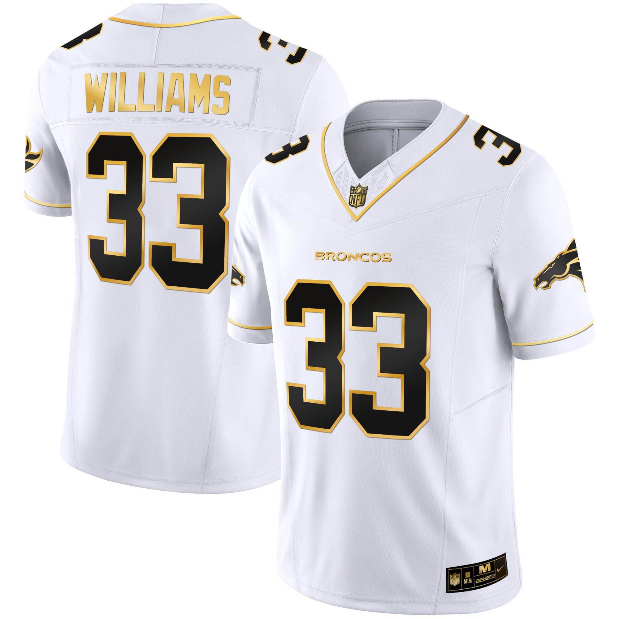 Men's Javonte Williams Denver Broncos Gold Vapor Limited White Gold Jersey - All Stitched