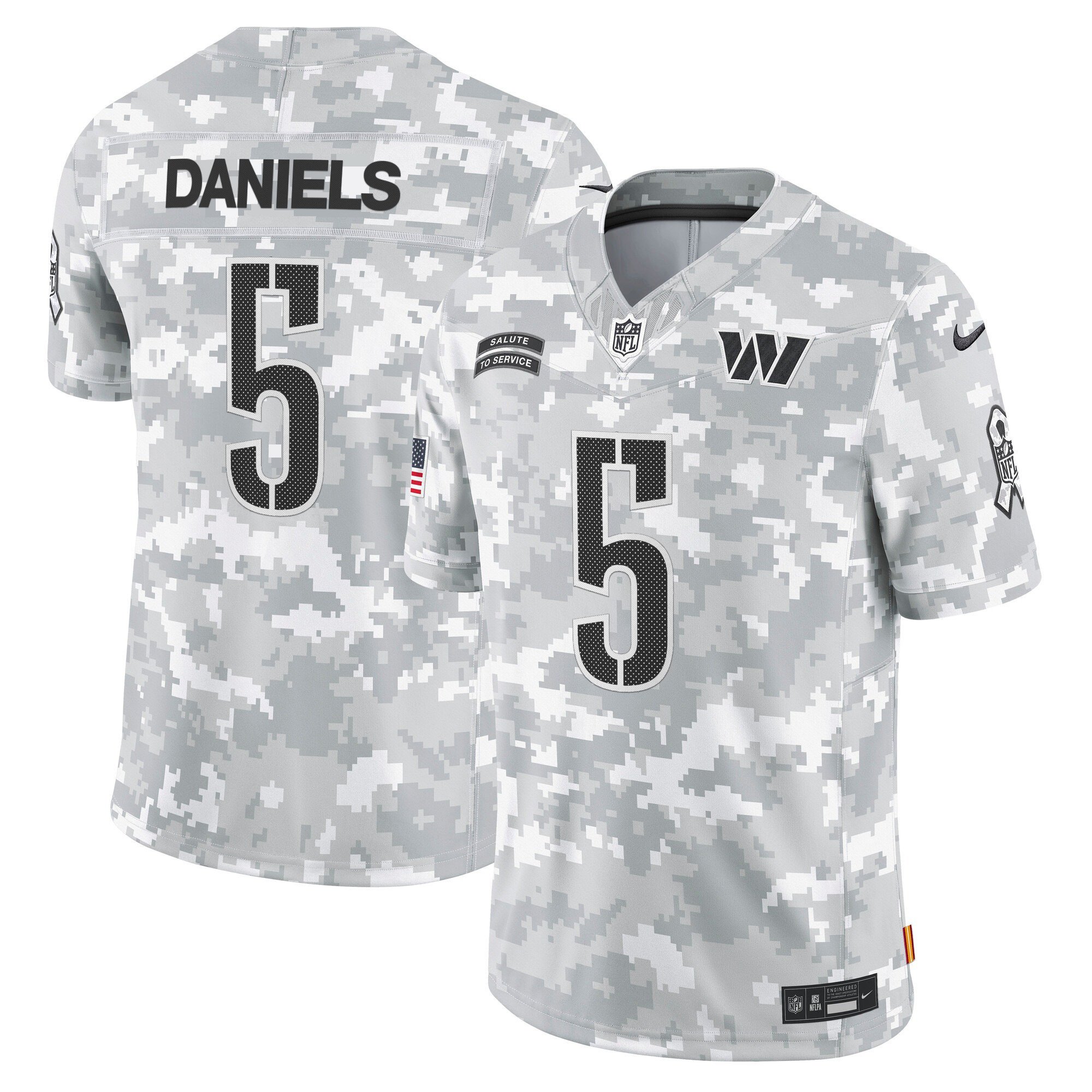 Men's Jayden Daniels Washington Commanders 2024 Salute to Service Vapor Limited Jersey - Arctic Camo - All Stitched