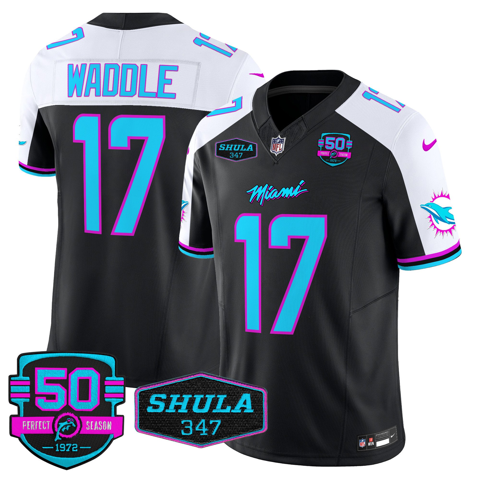 Men's Jaylen Waddle Miami Dolphins "Miami Vice" Vapor Limited Black Alternate Jersey V4 - All Stitched