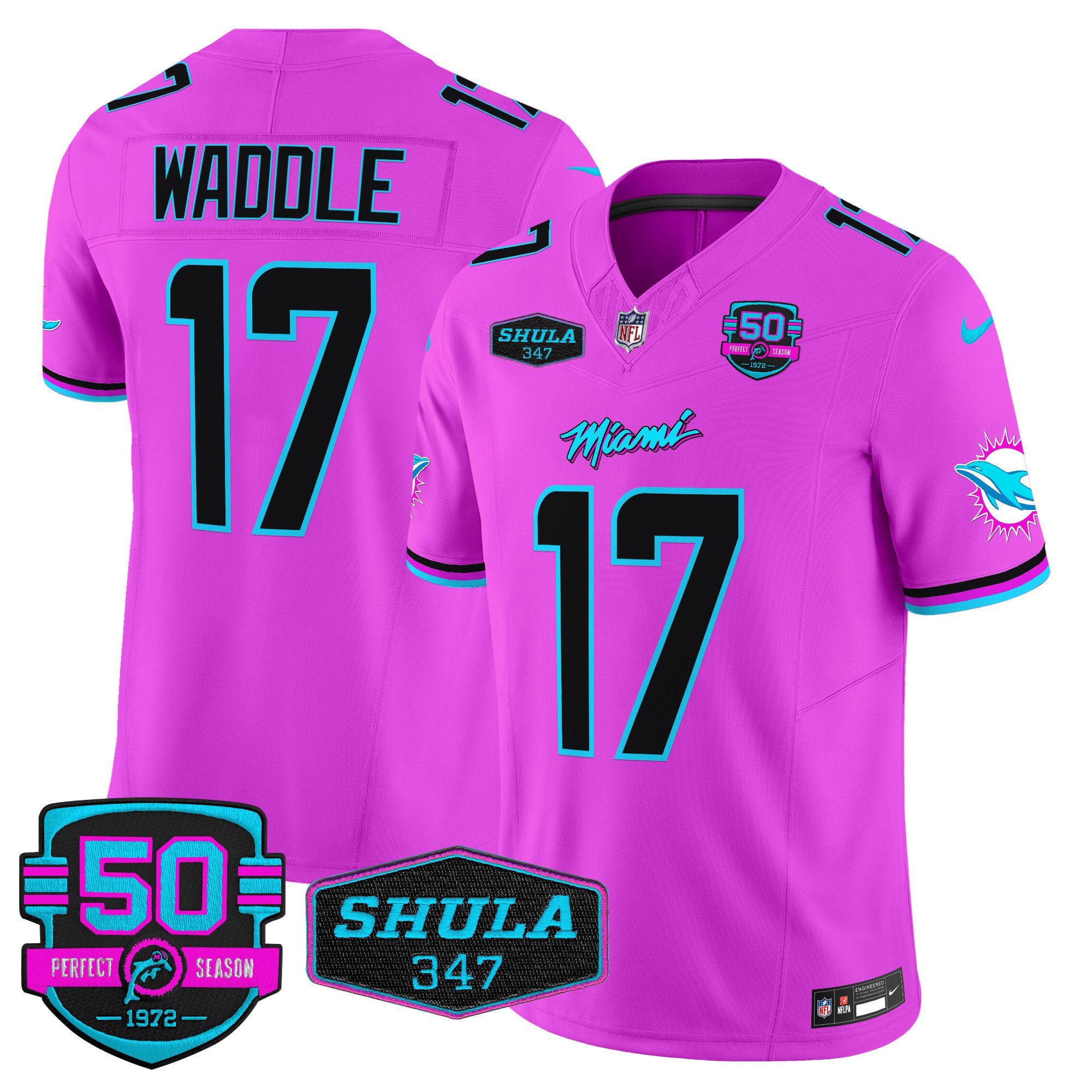 Men's Jaylen Waddle Miami Dolphins "Miami Vice" Vapor Limited Pink Jersey V4 - All Stitched