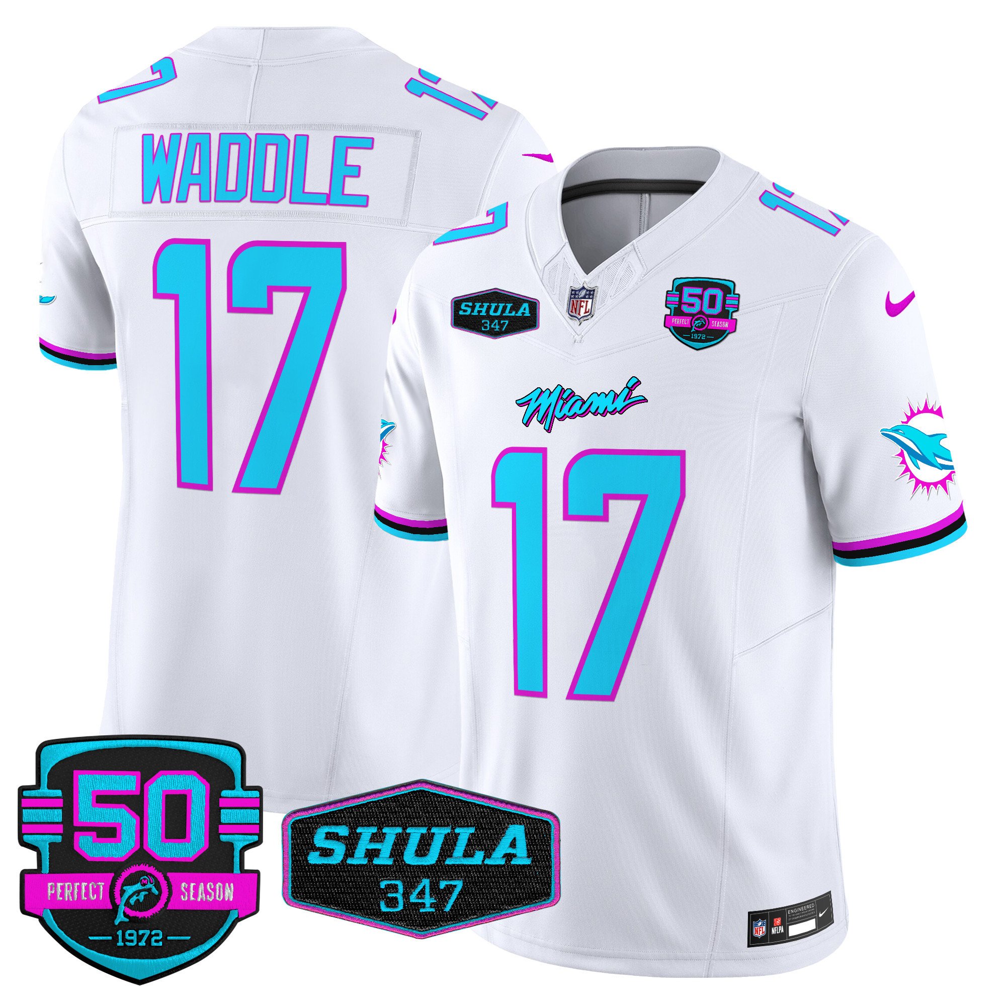 Men's Jaylen Waddle Miami Dolphins "Miami Vice" Vapor Limited White Jersey V4 - All Stitched