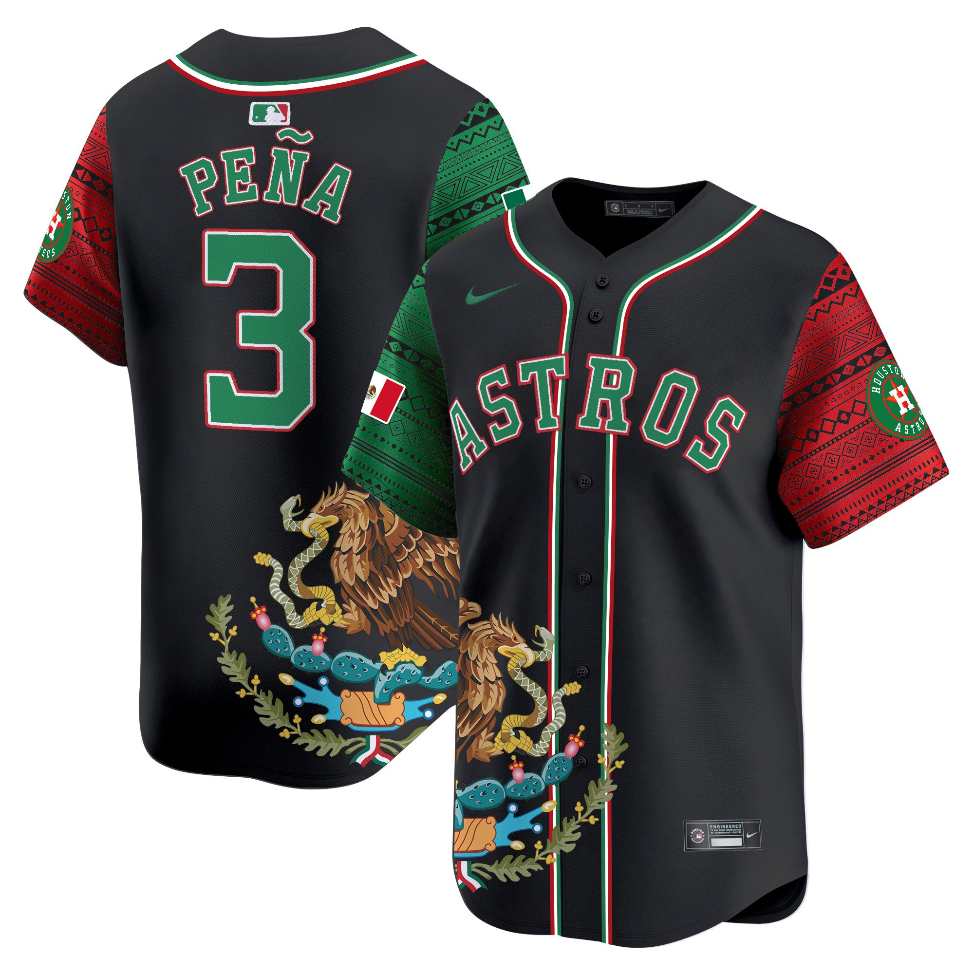Men's Jeremy Pena Houston Astros Aztec Mexico Vapor Premier Limited Black Jersey - Printed