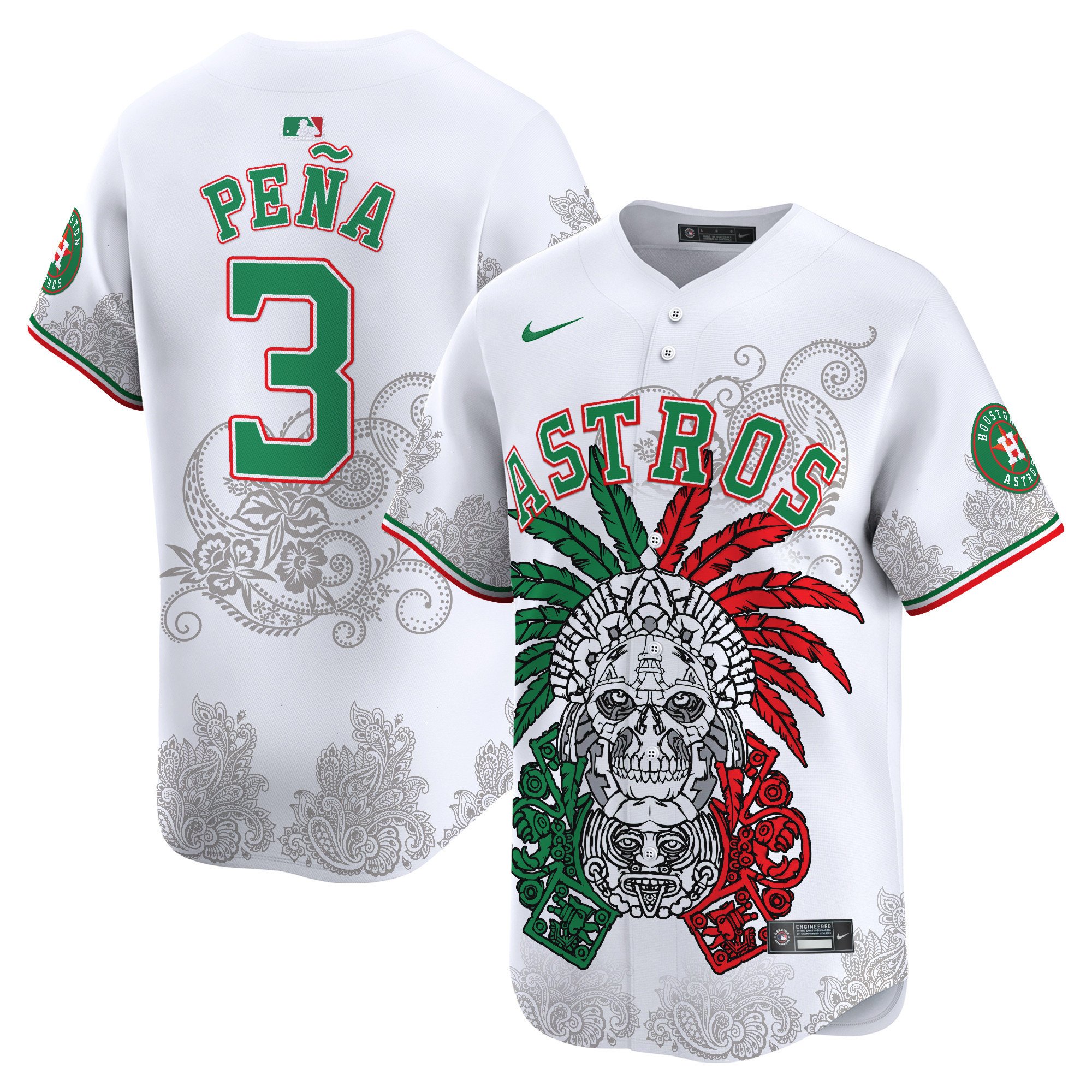 Men's Jeremy Pena Houston Astros Aztec Warrior Skull Vapor Premier Limited White Jersey V2 - Printed