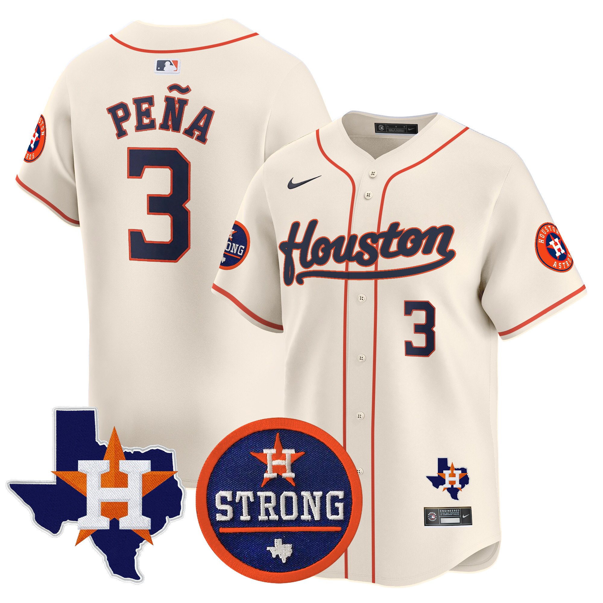 Men's Jeremy Pena Houston Astros "Houston Strong" Patch Vapor Premier Limited Cream Jersey - All Stitched