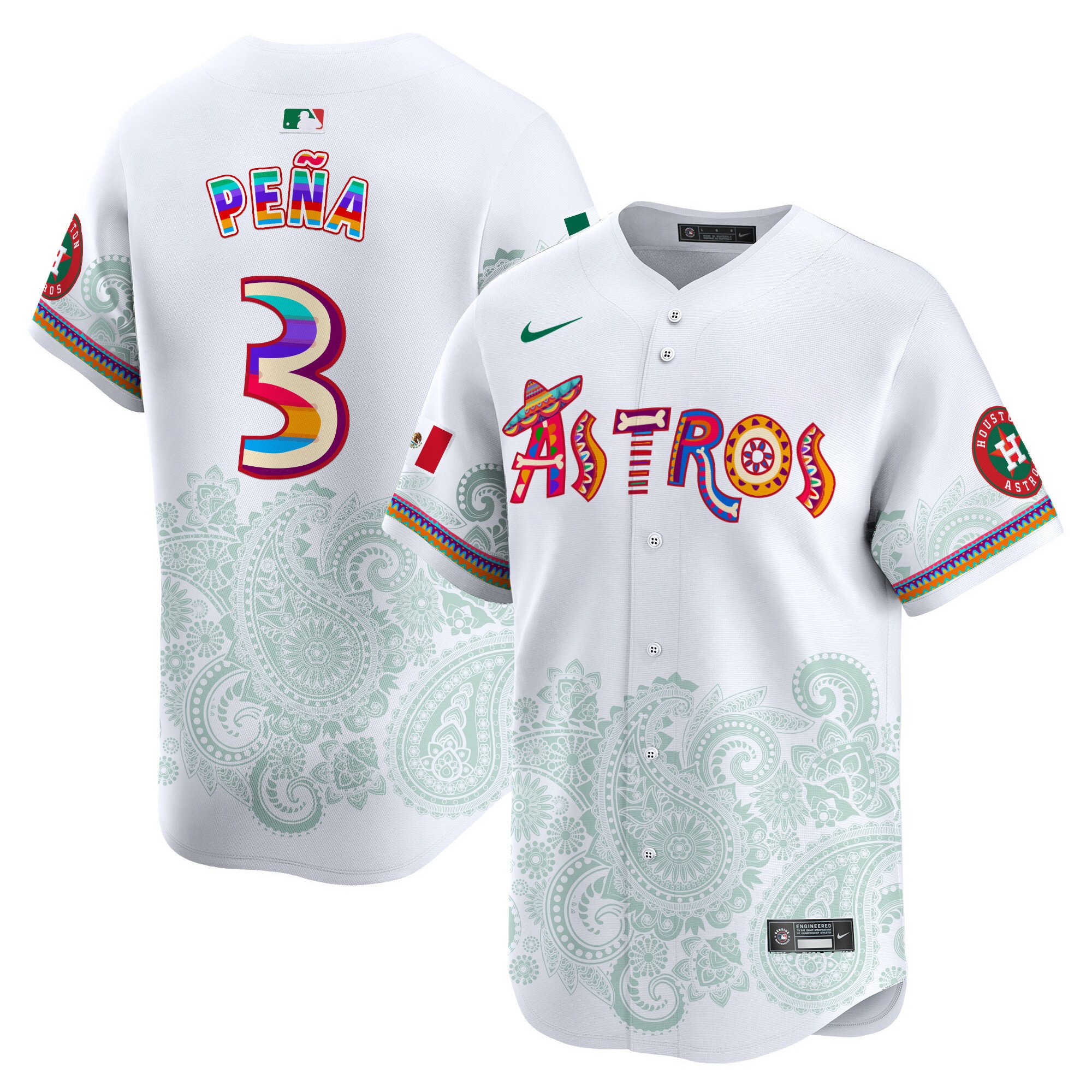 Men's Jeremy Pena Houston Astros Paisley Mexico Vapor Premier Limited White Jersey - Printed