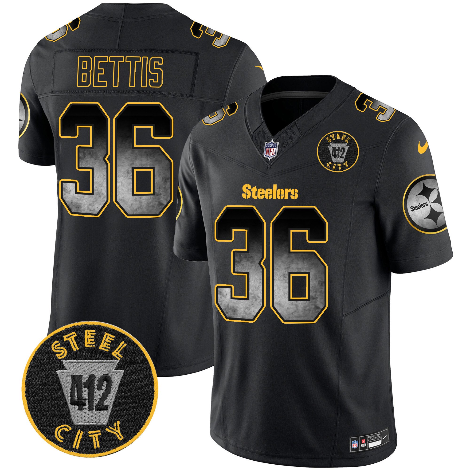Men's Jerome Bettis Pittsburgh Steelers Arch Smoke 412 Patch Vapor Limited Black Jersey - All Stitched