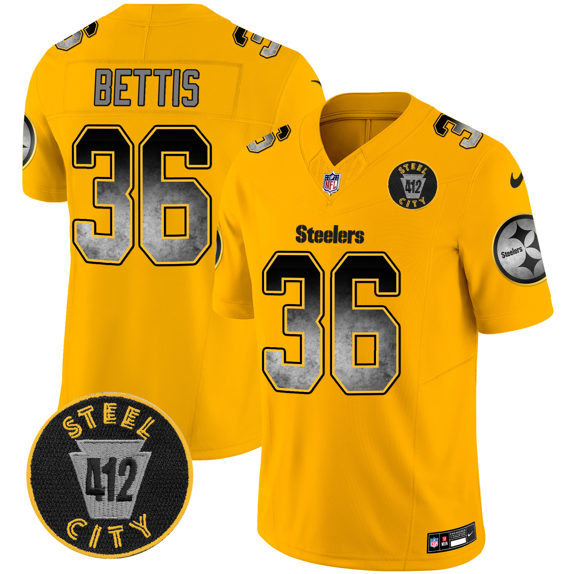 Men's Jerome Bettis Pittsburgh Steelers Arch Smoke 412 Patch Vapor Limited Gold Jersey - All Stitched