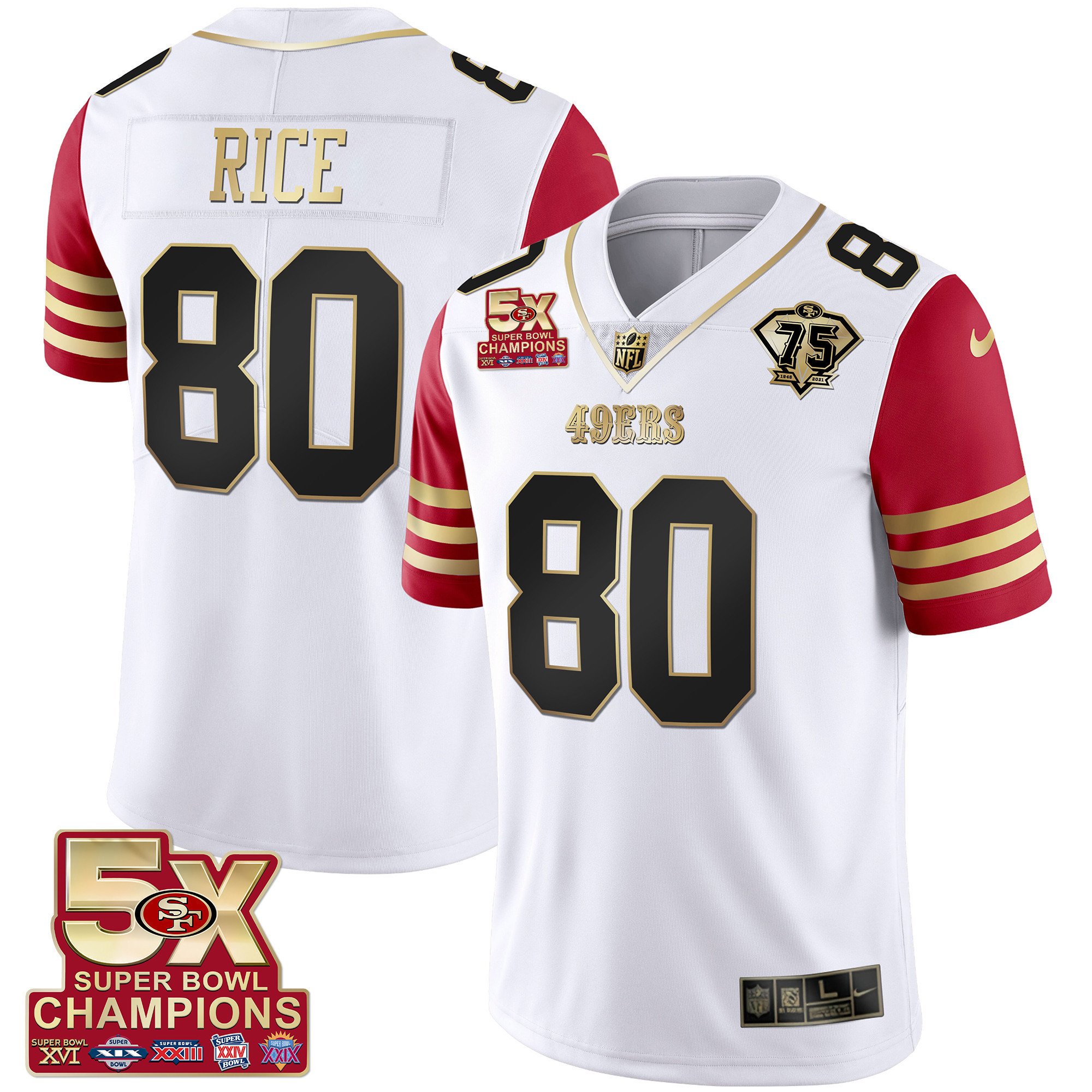 Men's Jerry Rice San Francisco 49ers 5x Super Bowl Patch Black Red Vapor Red Sleeve Jersey - Stitched