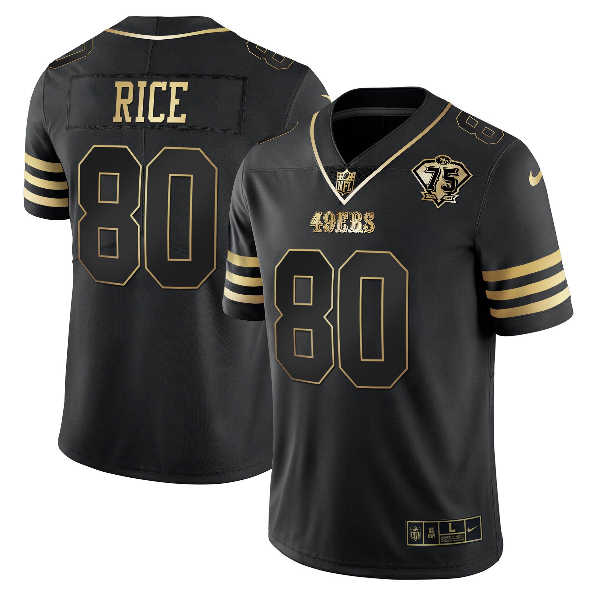 Men's Jerry Rice San Francisco 49ers 75th Anniversary Patch Vapor Gold Black Gold Jersey - All Stitched
