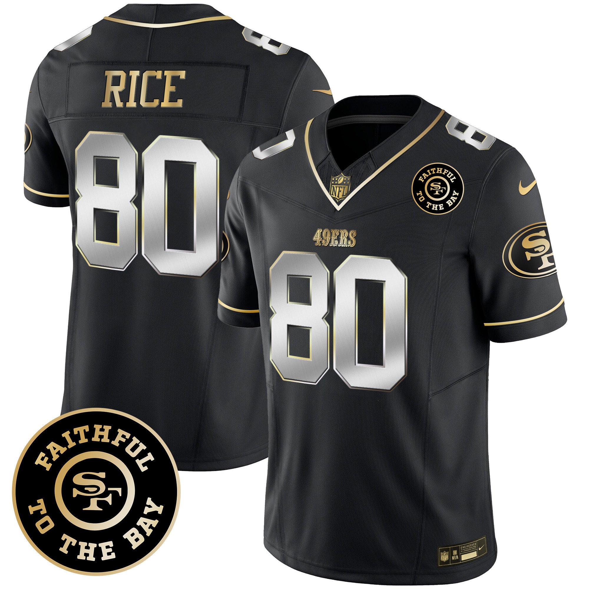 Men's Jerry Rice San Francisco 49ers Faithful To The Bay Patch Vapor Limited Black Limited Jersey V7 - All Stitched