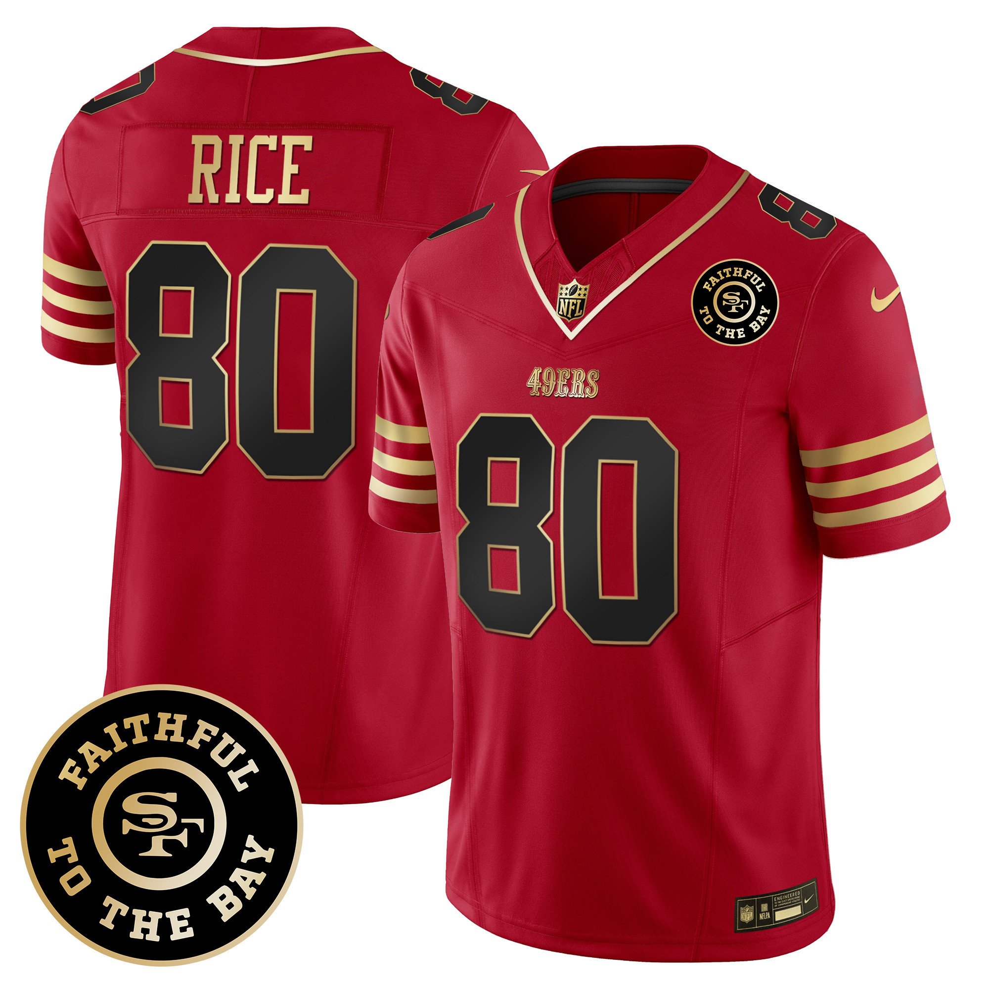 Men's Jerry Rice San Francisco 49ers Faithful To The Bay Patch Vapor Limited Black Scarlet Jersey V7 - All Stitched