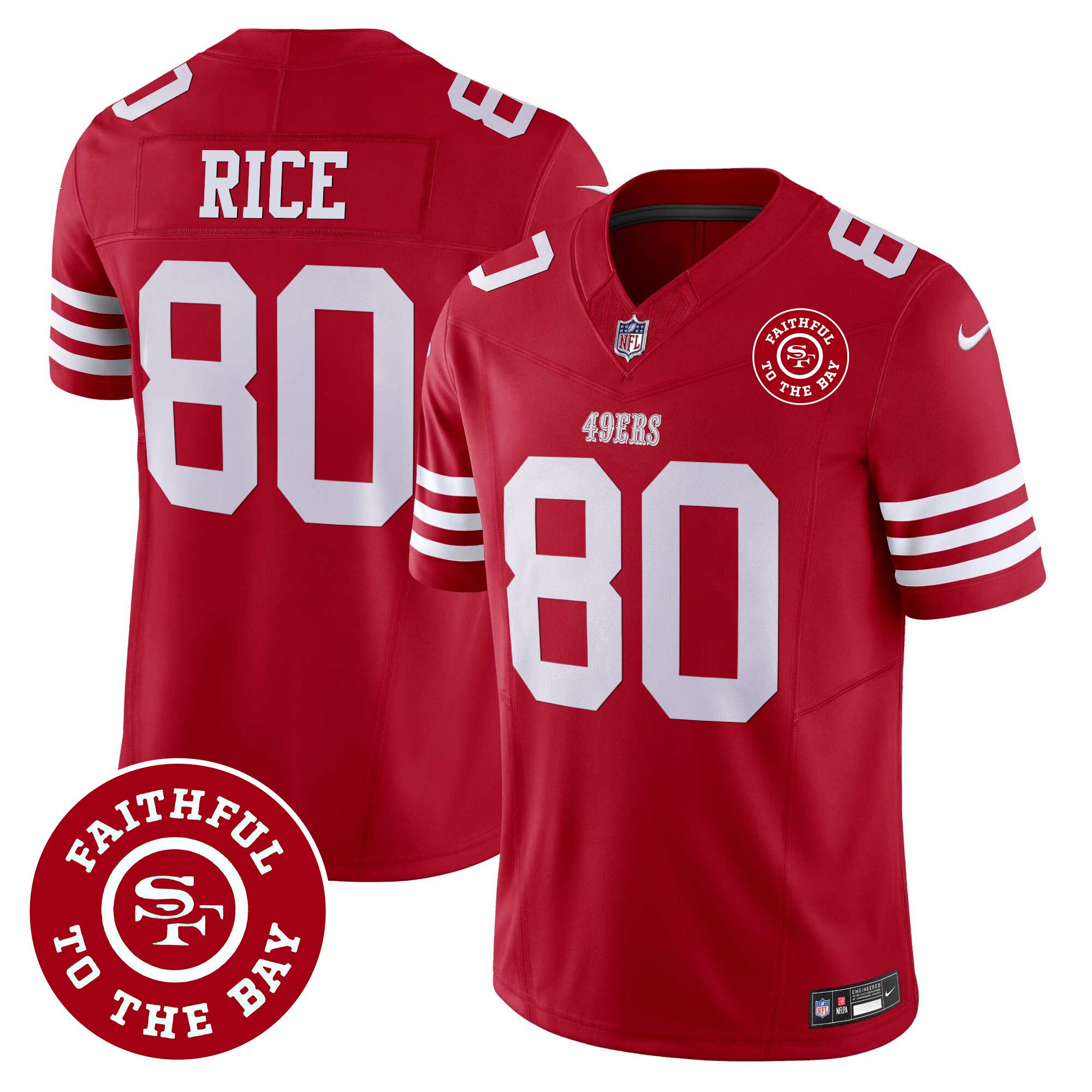 Men's Jerry Rice San Francisco 49ers Faithful To The Bay Patch Vapor Red Jersey - All Stitched