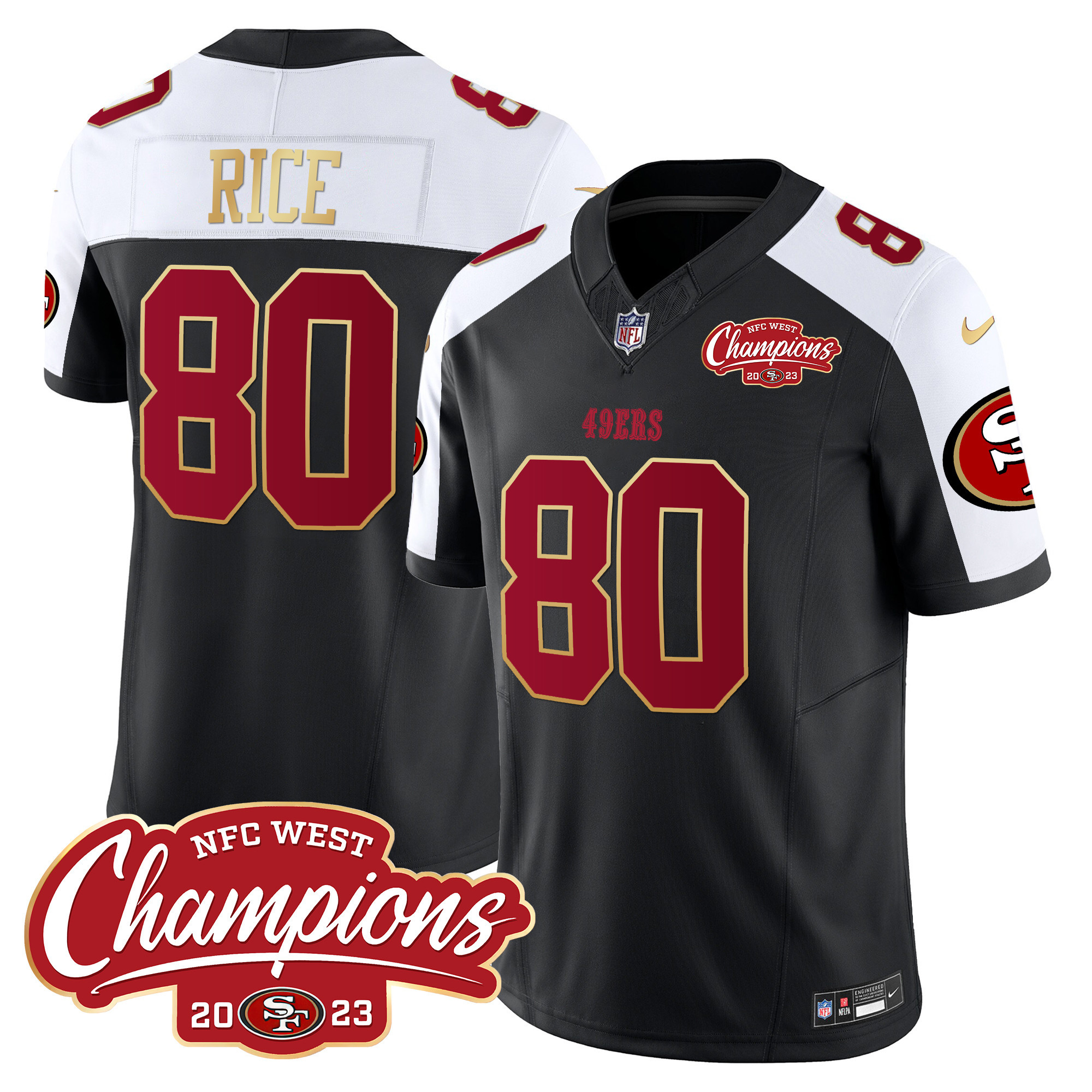 Men's Jerry Rice San Francisco 49ers NFC West Champions Gold Trim Vapor Black Alternate Jersey - All Stitched