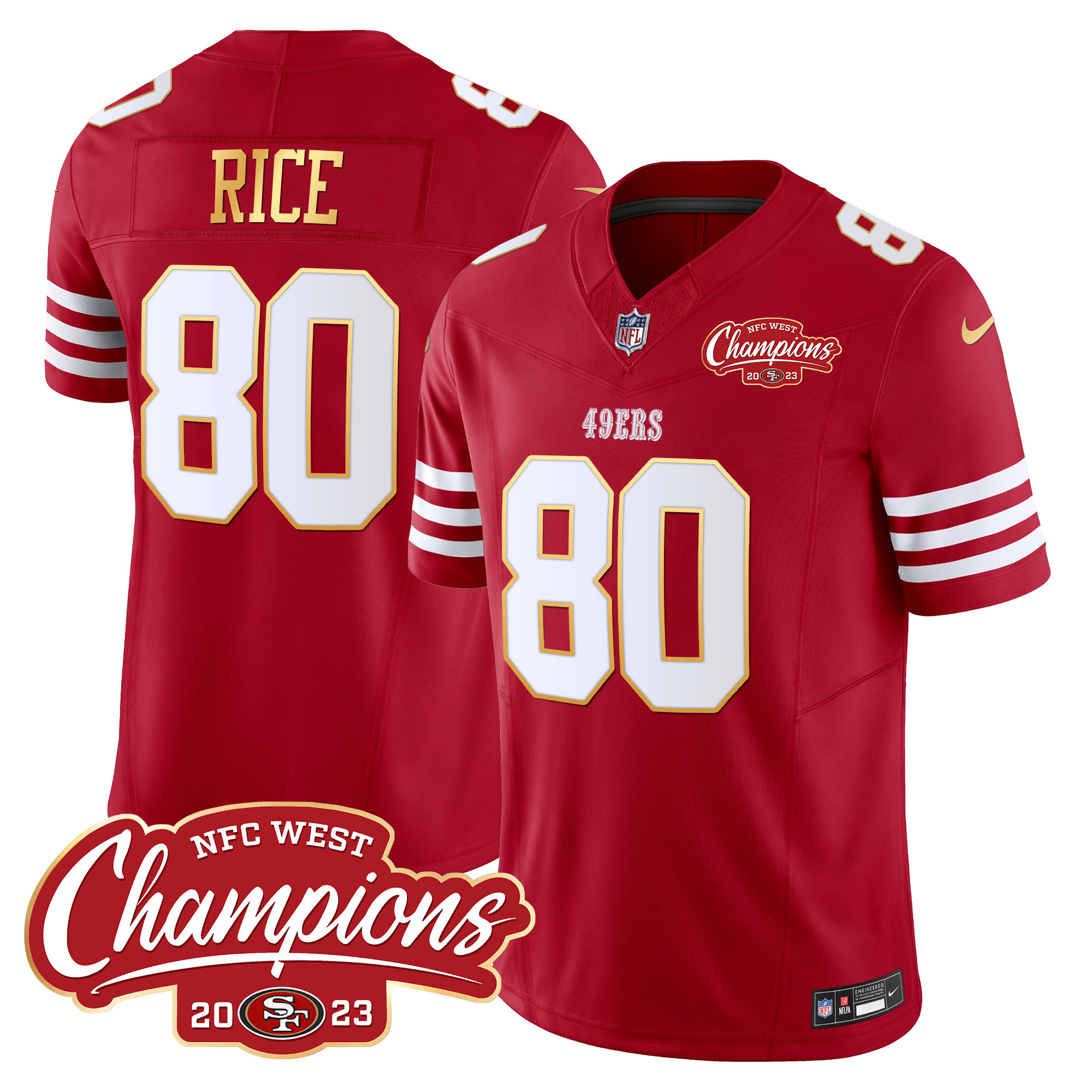 Men's Jerry Rice San Francisco 49ers NFC West Champions Gold Trim Vapor Red Jersey - All Stitched
