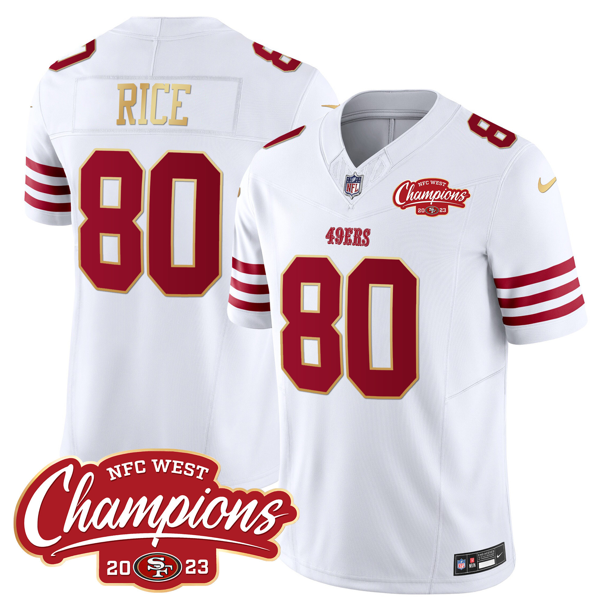 Men's Jerry Rice San Francisco 49ers NFC West Champions Gold Trim Vapor White Jersey - All Stitched