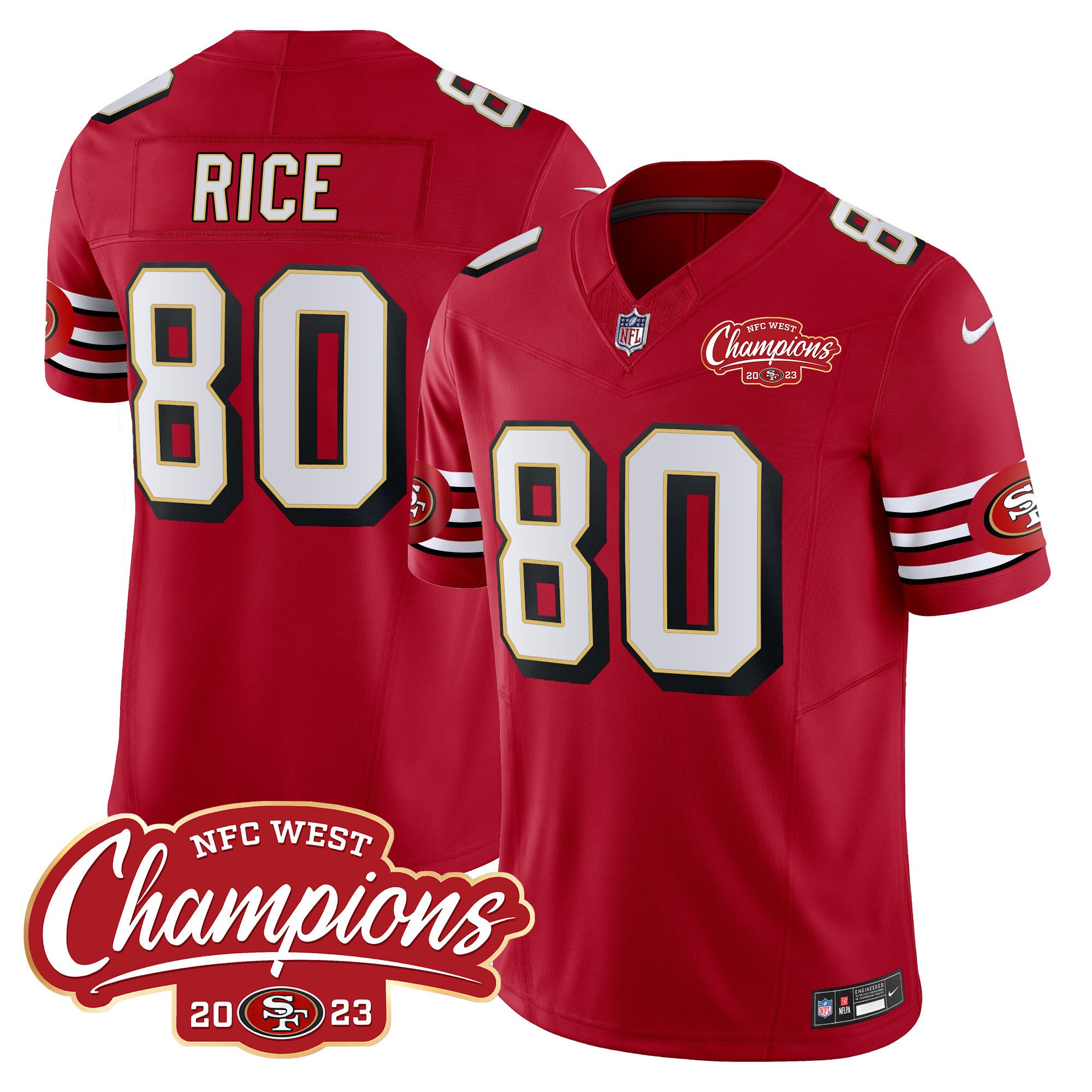 Men's Jerry Rice San Francisco 49ers Throwback NFC West Champions Patch Vapor Red Jersey - All Stitched