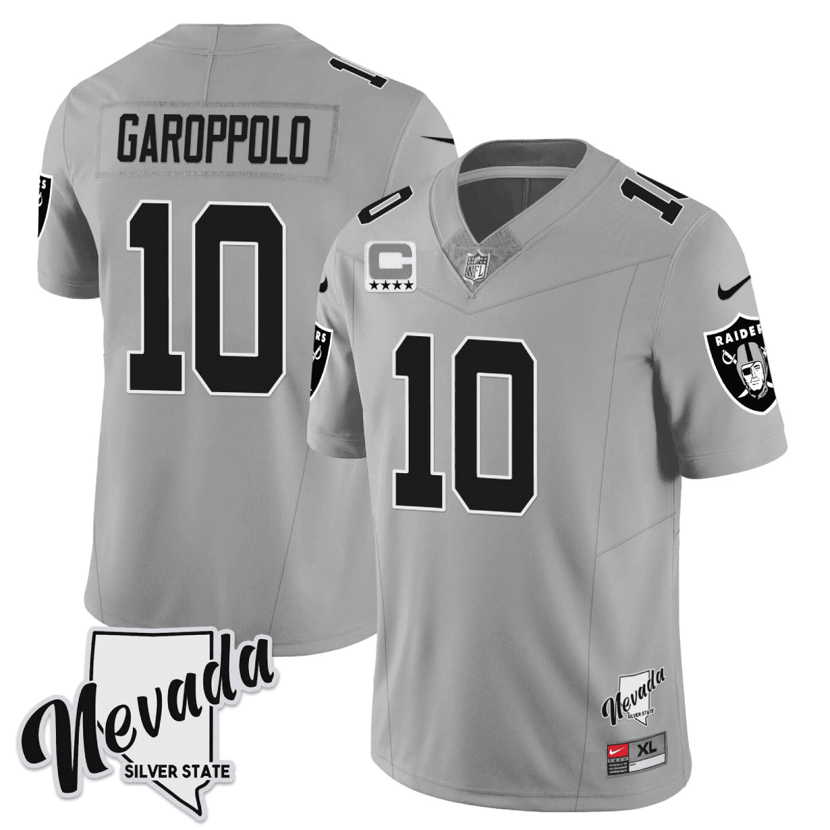 Men's Jimmy Garoppolo Las Vegas Raiders 2023 Nevada Silver State Patch Vapor Silver Jersey â€“ All Stitched