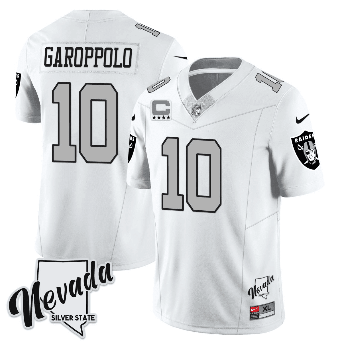 Men's Jimmy Garoppolo Las Vegas Raiders 2023 Nevada Silver State Patch Vapor White Silver Jersey â€“ All Stitched