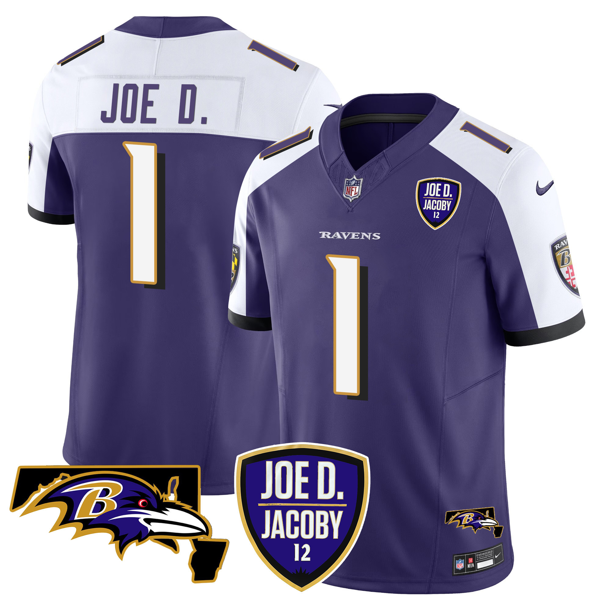 Men's Joe D Baltimore Ravens Joe D & Jacoby Patch Vapor Limited Purple Alternate Jersey - All Stitched