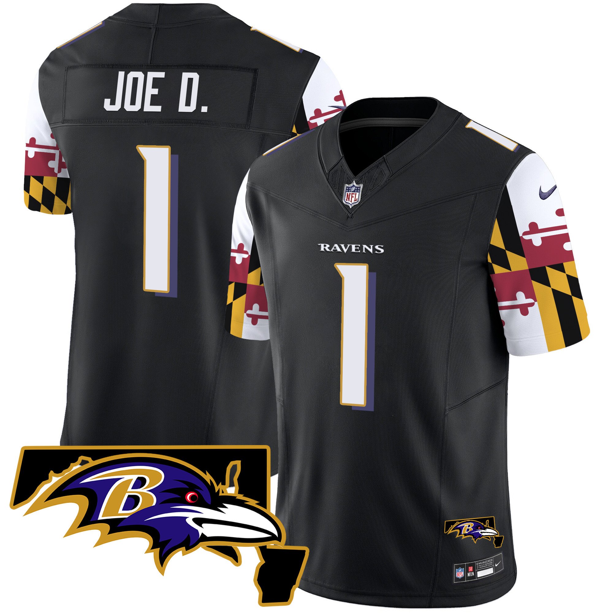 Men's Joe D Baltimore Ravens Maryland Flag Vapor Limited Black Jersey V2 - All Stitched