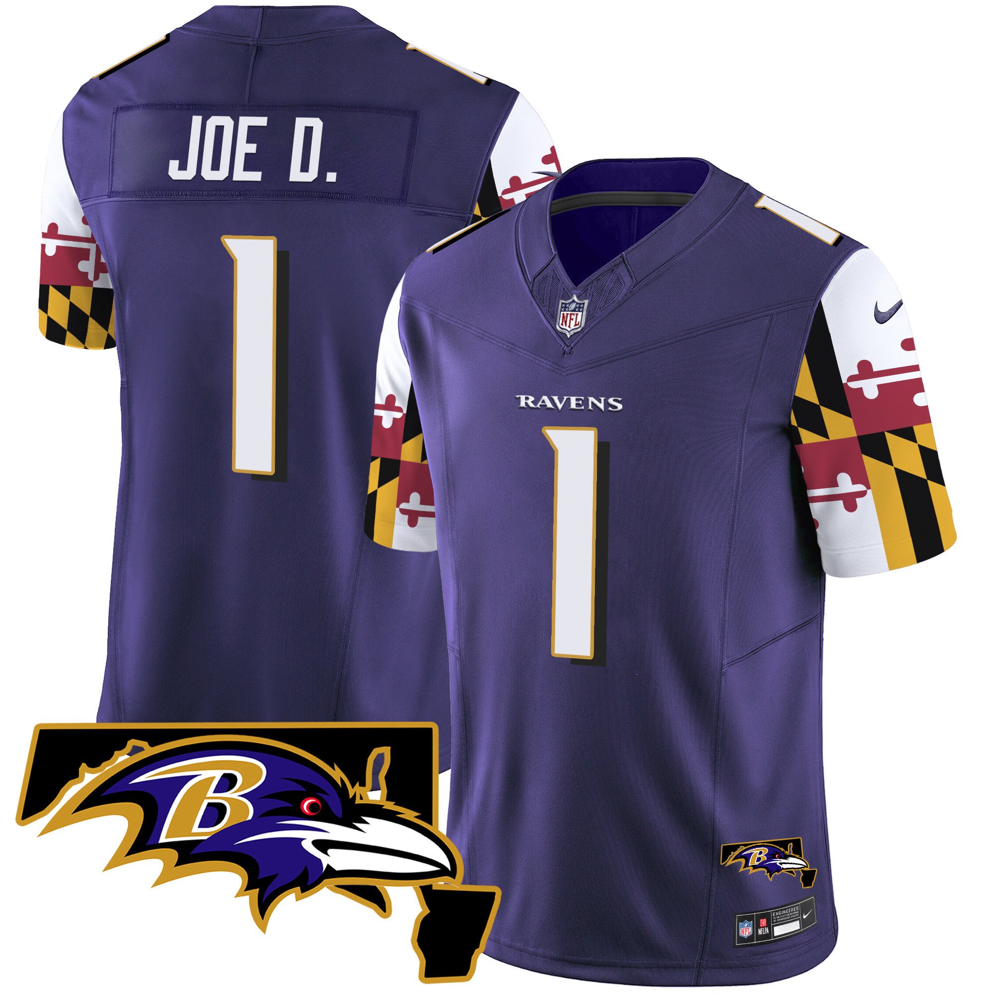 Men's Joe D Baltimore Ravens Maryland Flag Vapor Limited Purple Jersey V2 - All Stitched