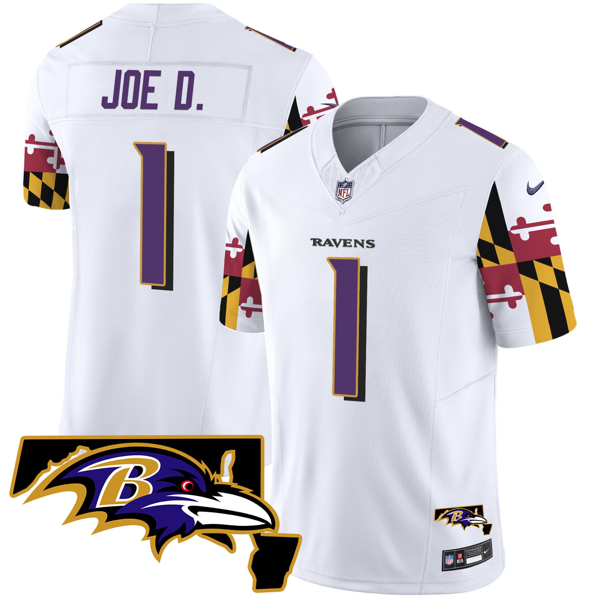 Men's Joe D Baltimore Ravens Maryland Flag Vapor Limited White Jersey V2 - All Stitched