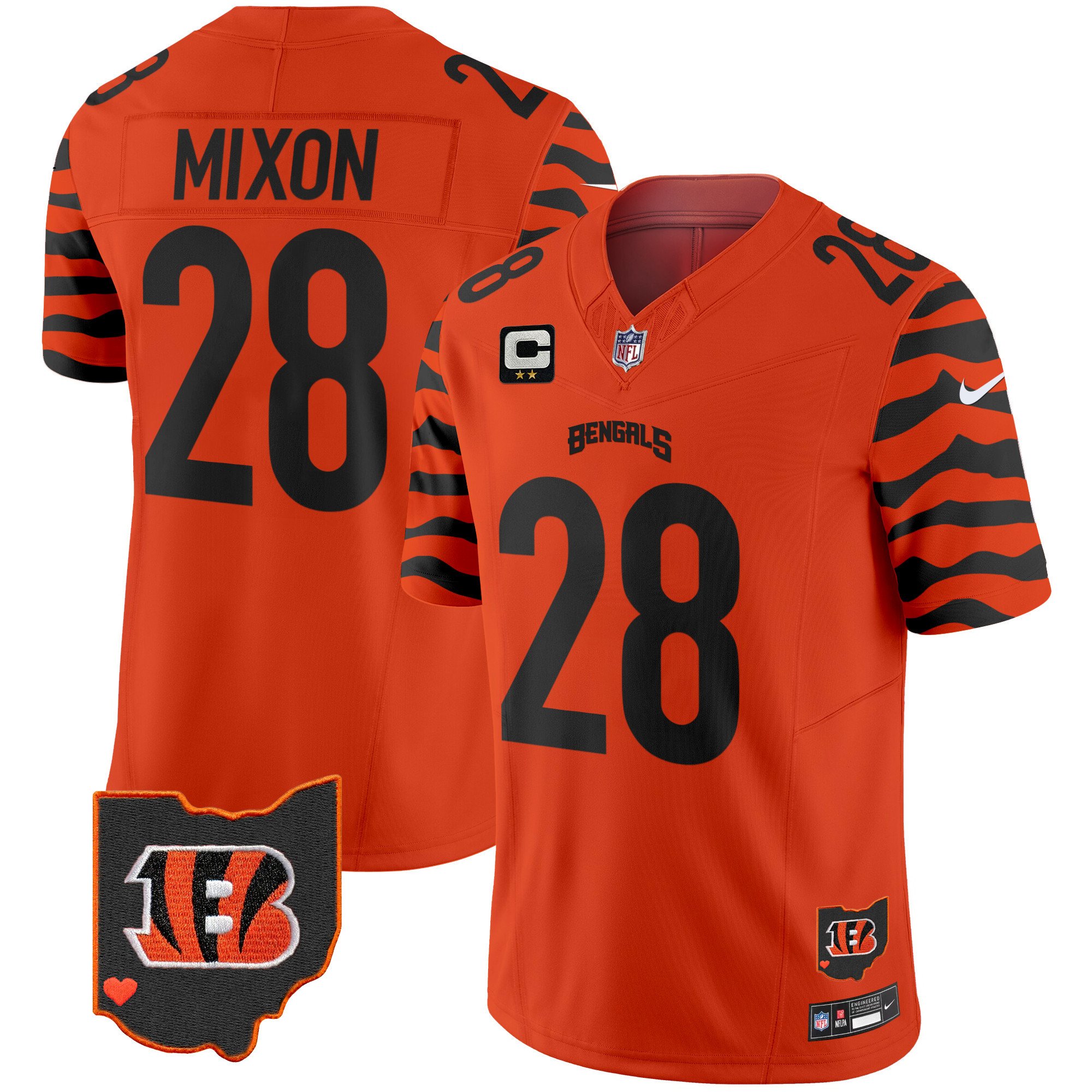 Men's Joe Mixon Cincinnati Bengals Stripes Vapor Limited Orange Jersey - All Stitched