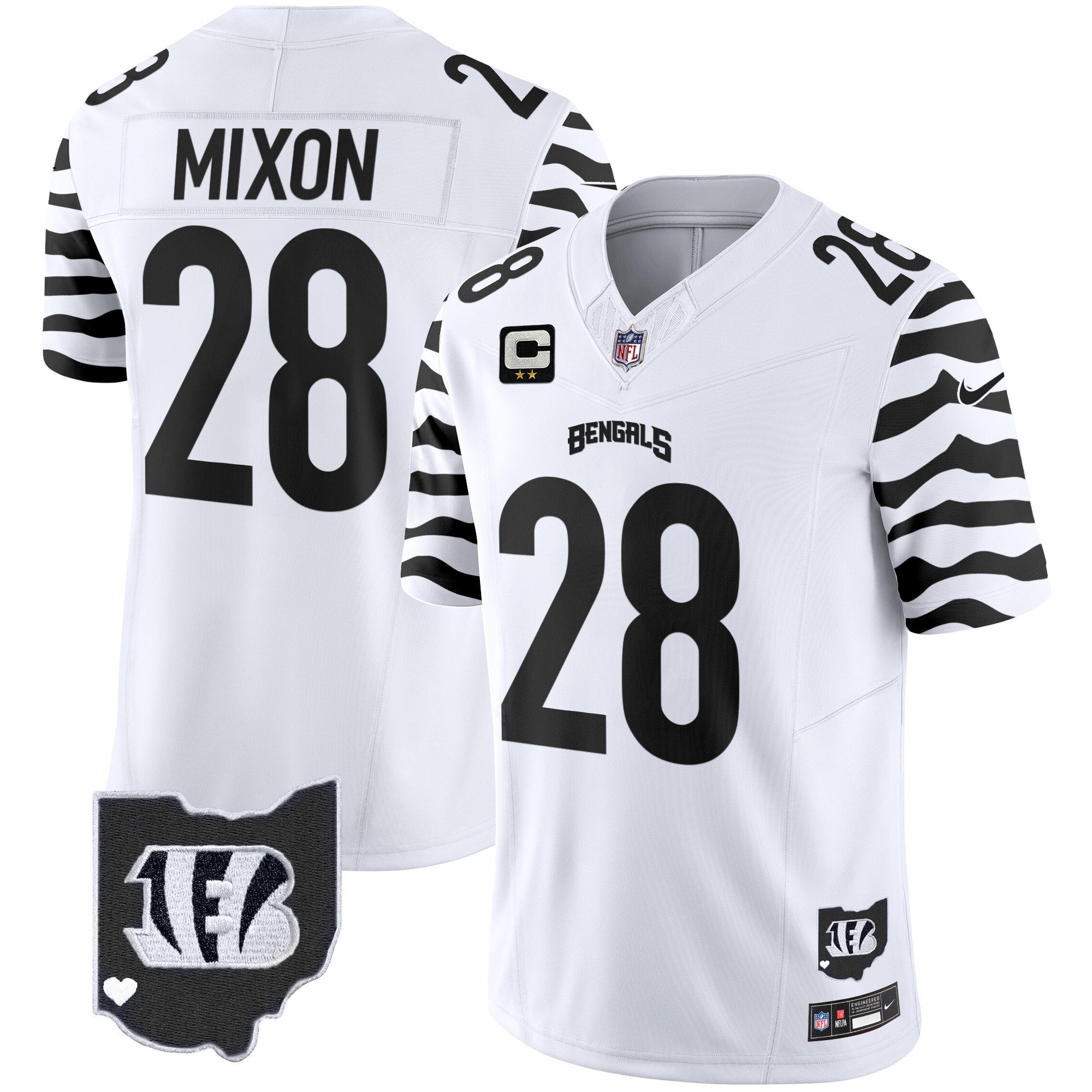 Men's Joe Mixon Cincinnati Bengals Stripes Vapor Limited White Jersey - All Stitched